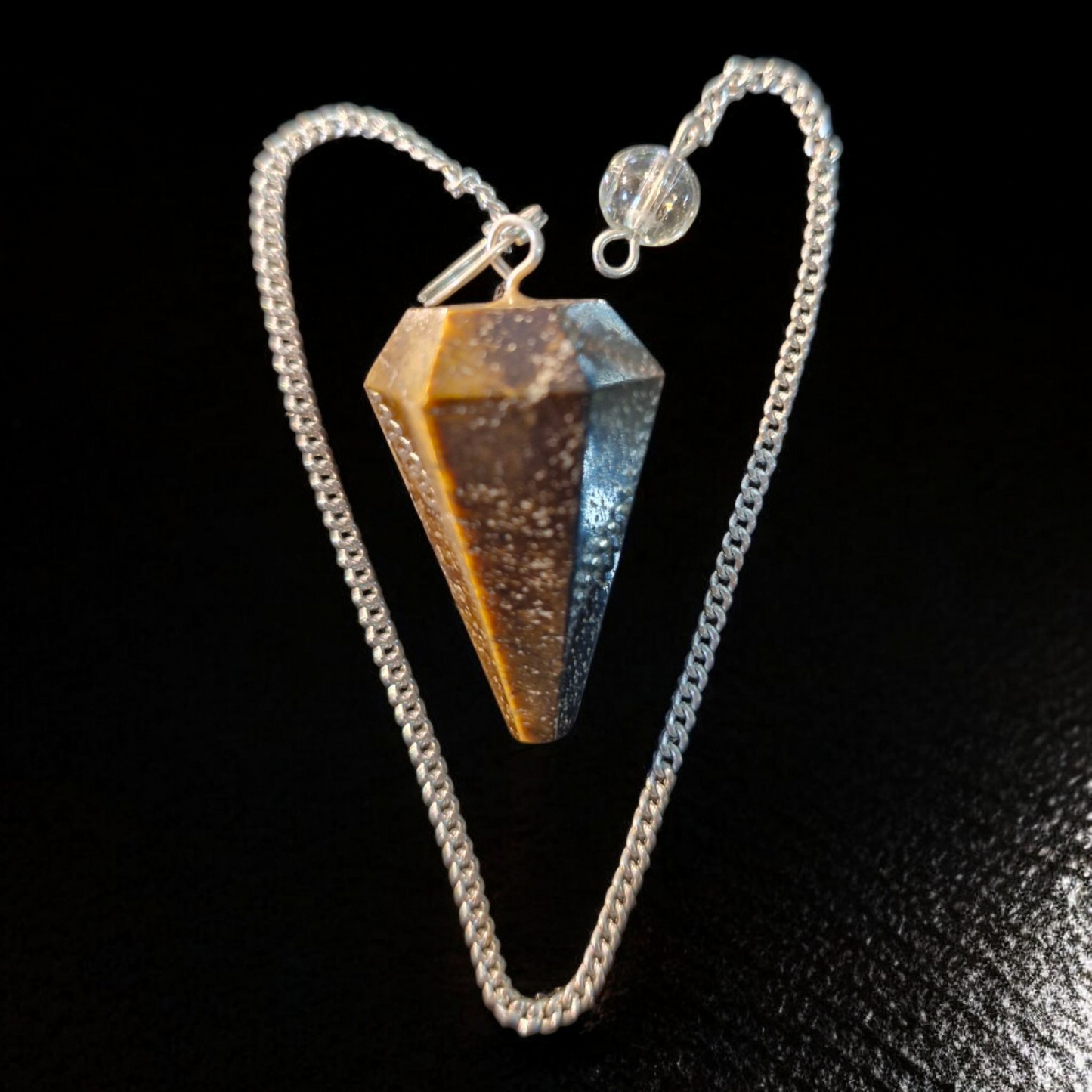 Gemstone Magical Pendulum with Chain - Tiger Eye - Pointed