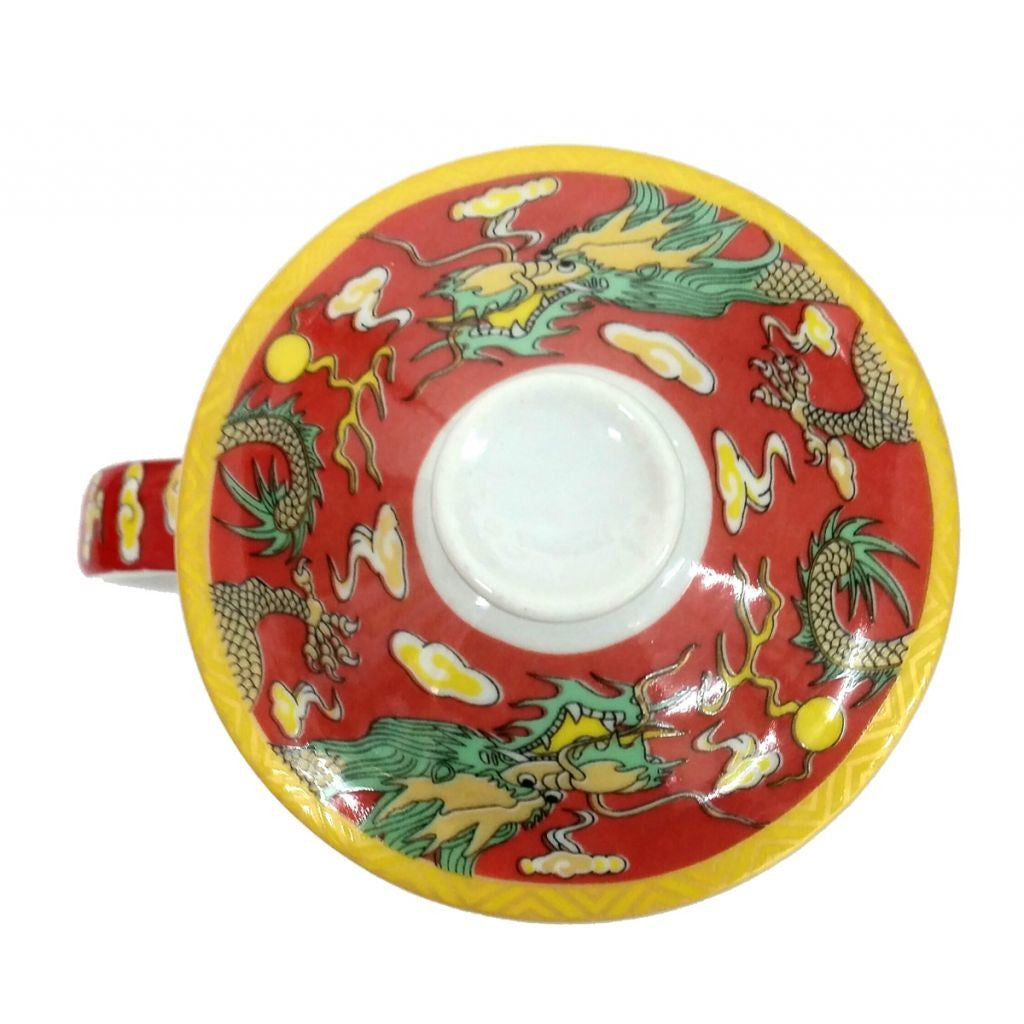 Porcelain Chinese Tea Mug with Infuser and Lid - Red Dragon Pattern