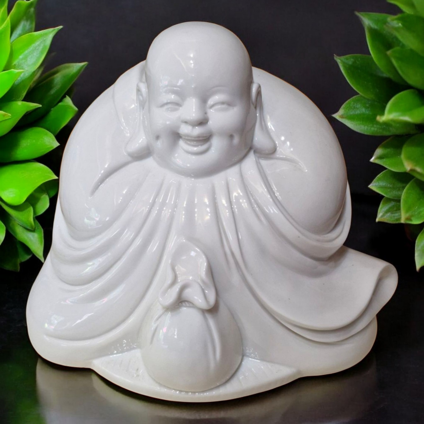 Chinese Laughing Buddha Statue - Glazed Blanc de Chine - 17cm