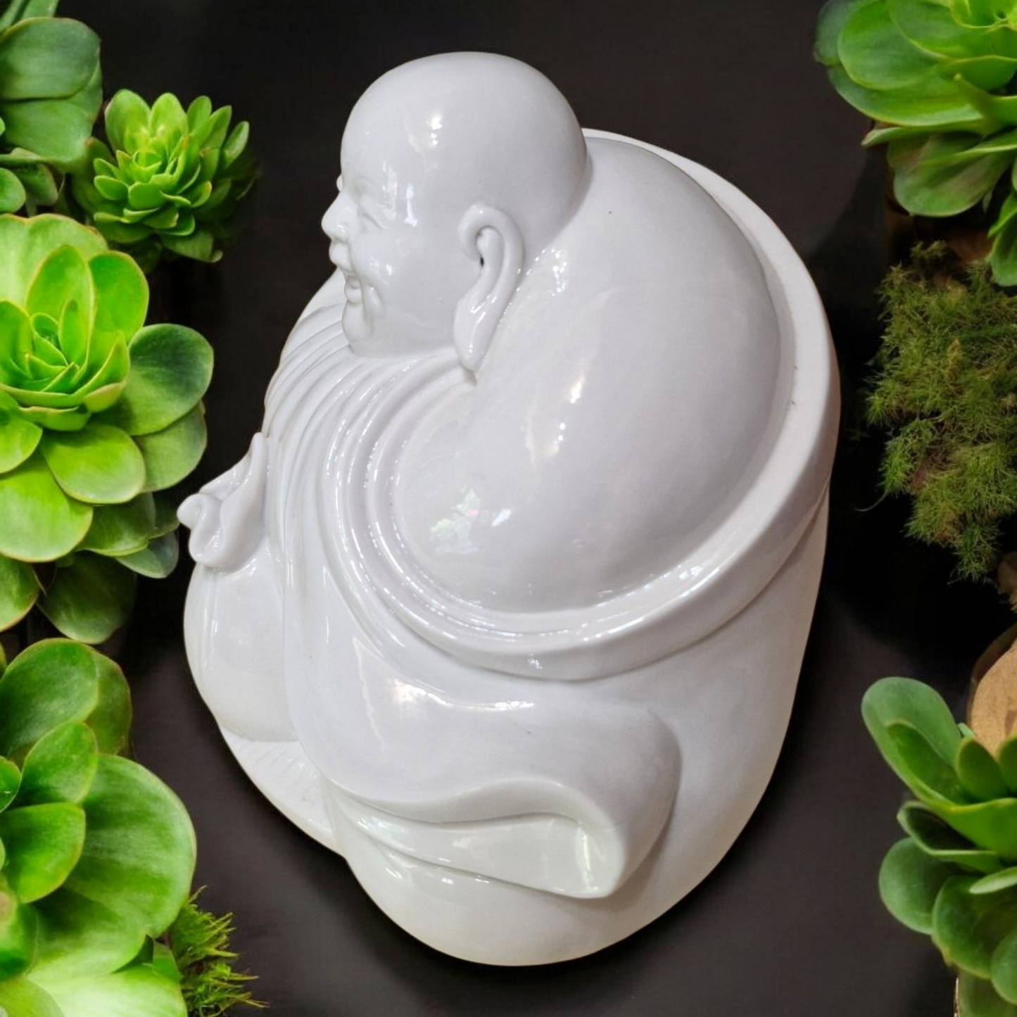 Chinese Laughing Buddha Statue - Glazed Blanc de Chine - 17cm