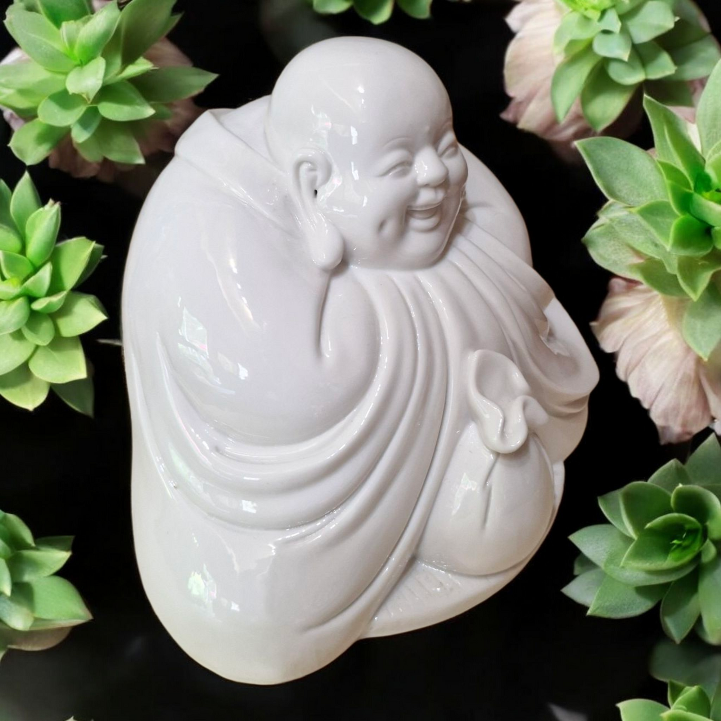 Chinese Laughing Buddha Statue - Glazed Blanc de Chine - 17cm