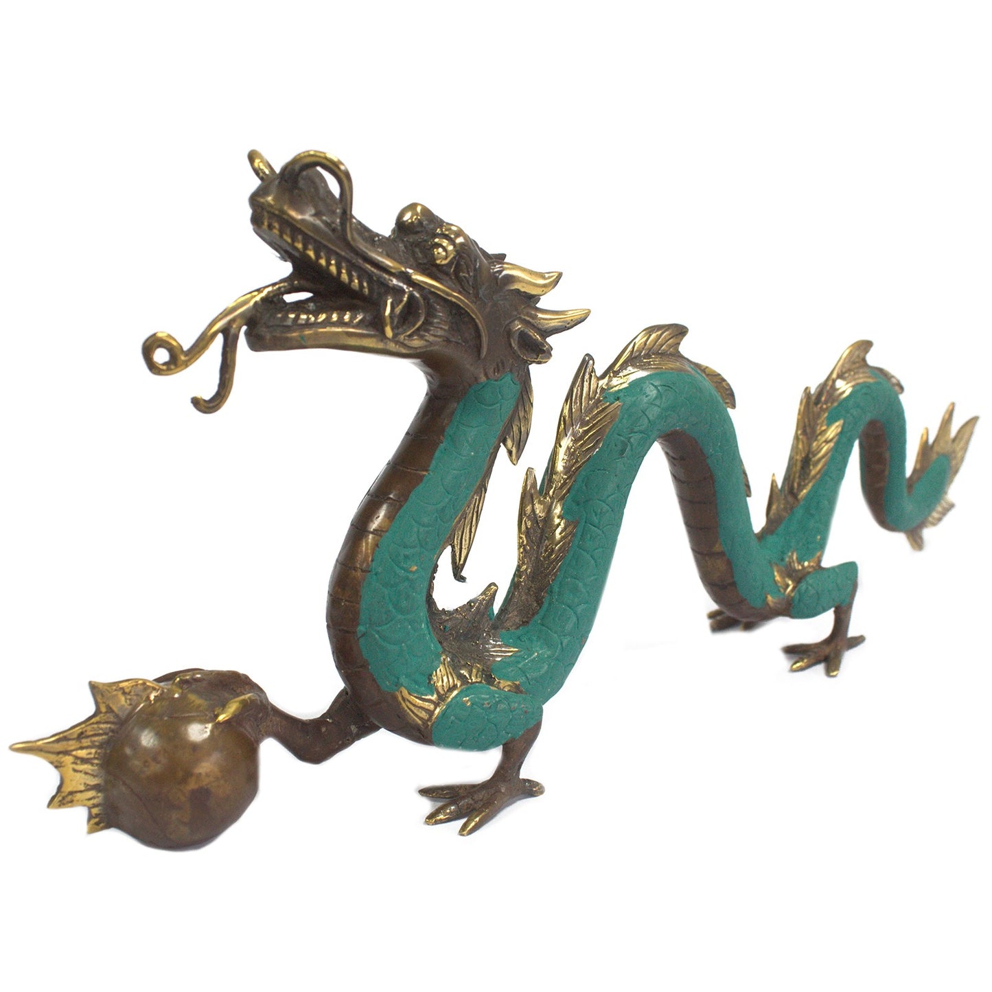 Vintage Style Brass Dragon with Ball - Large Size 45cm - Feng Shui