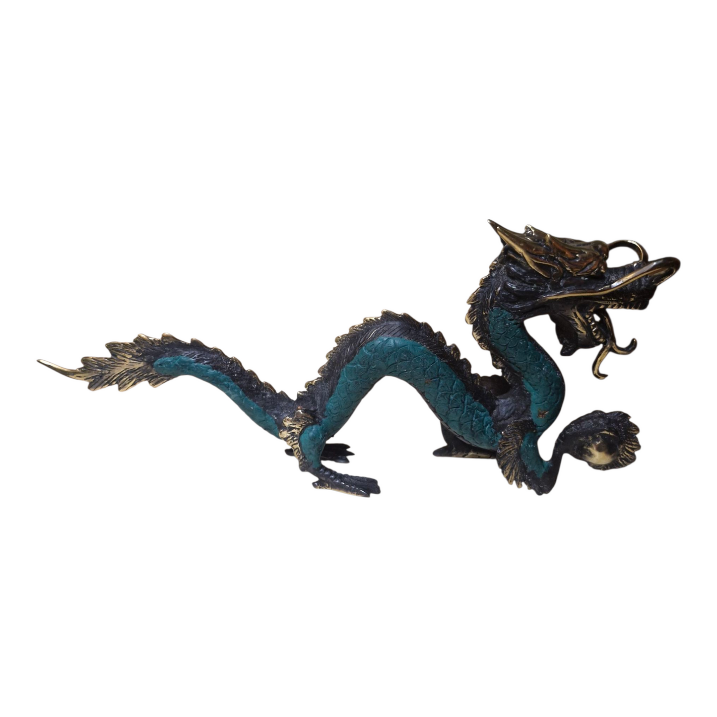 Vintage Style Brass Dragon with Ball - Medium Size 26cm - Feng Shui