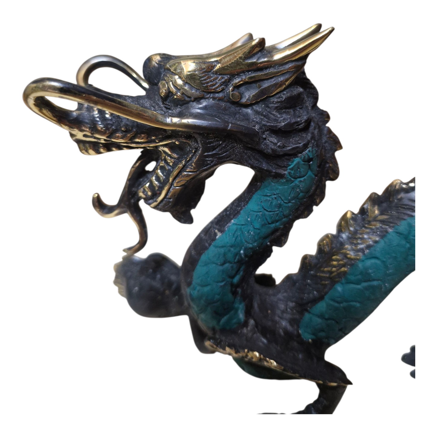 Vintage Style Brass Dragon with Ball - Medium Size 26cm - Feng Shui