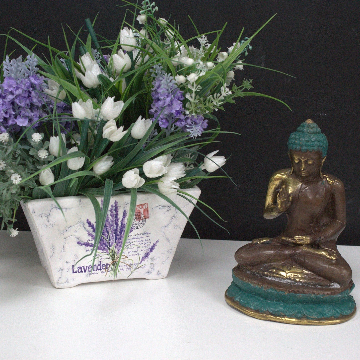 Vintage Style Brass Buddha with Hand Up - Medium Size 11.5cm - Feng Shui