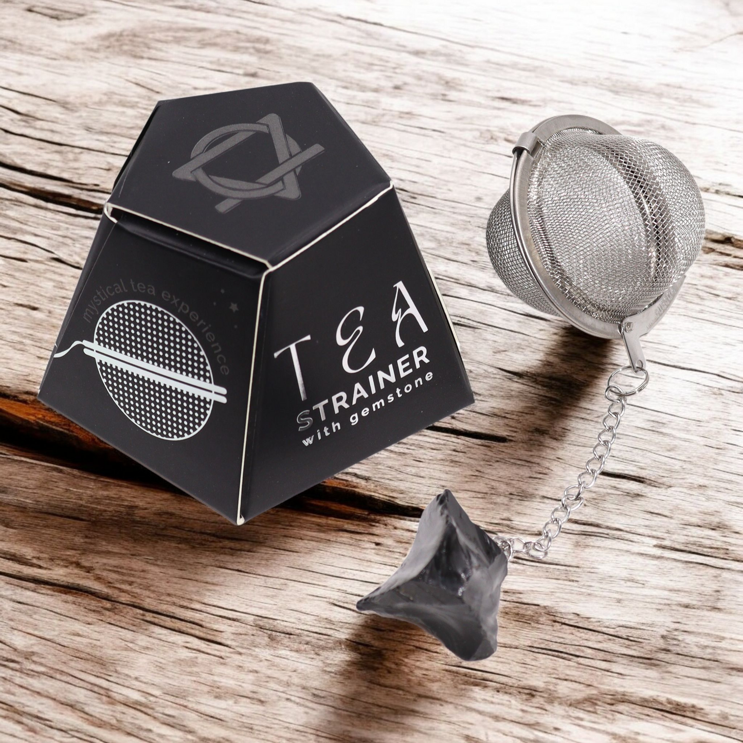 Tea Ball Infuser - 5cm - Stainless Steel with Chain and Black Obsidian for Protection