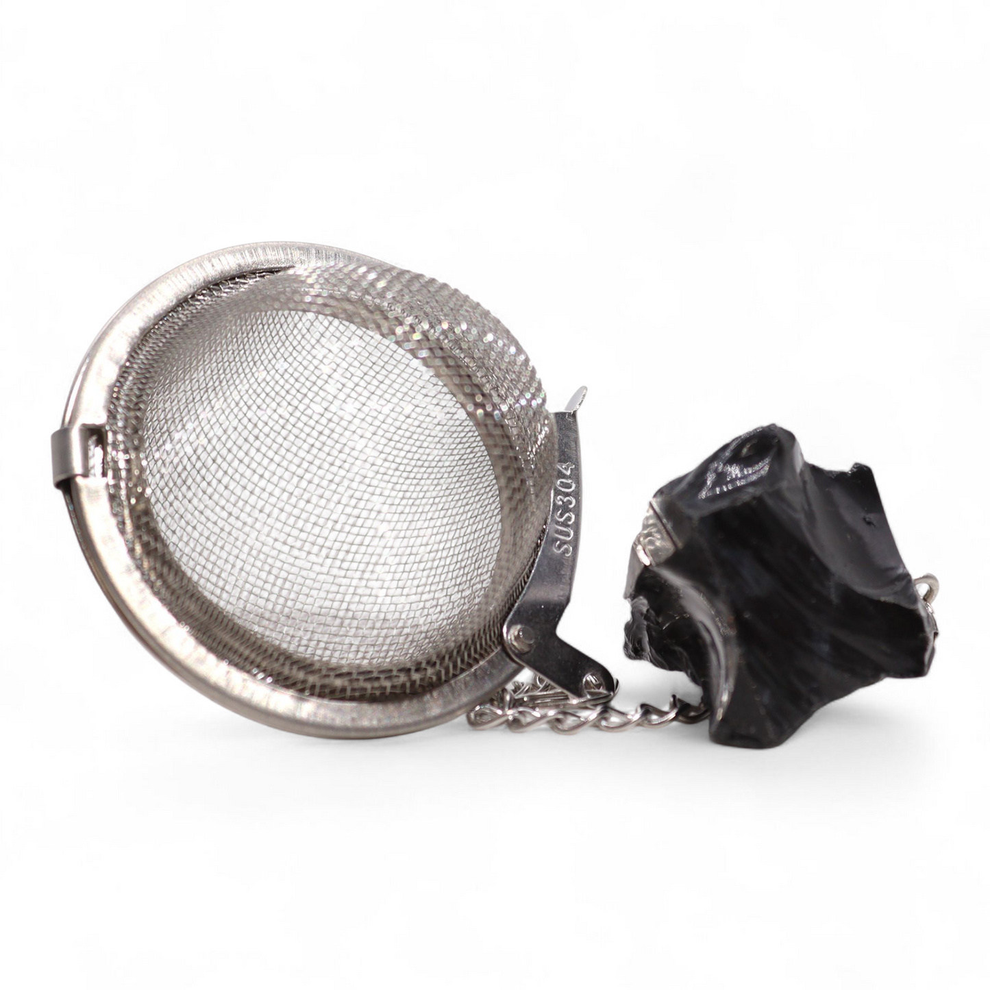 Tea Ball Infuser - 5cm - Stainless Steel with Chain and Black Obsidian for Protection