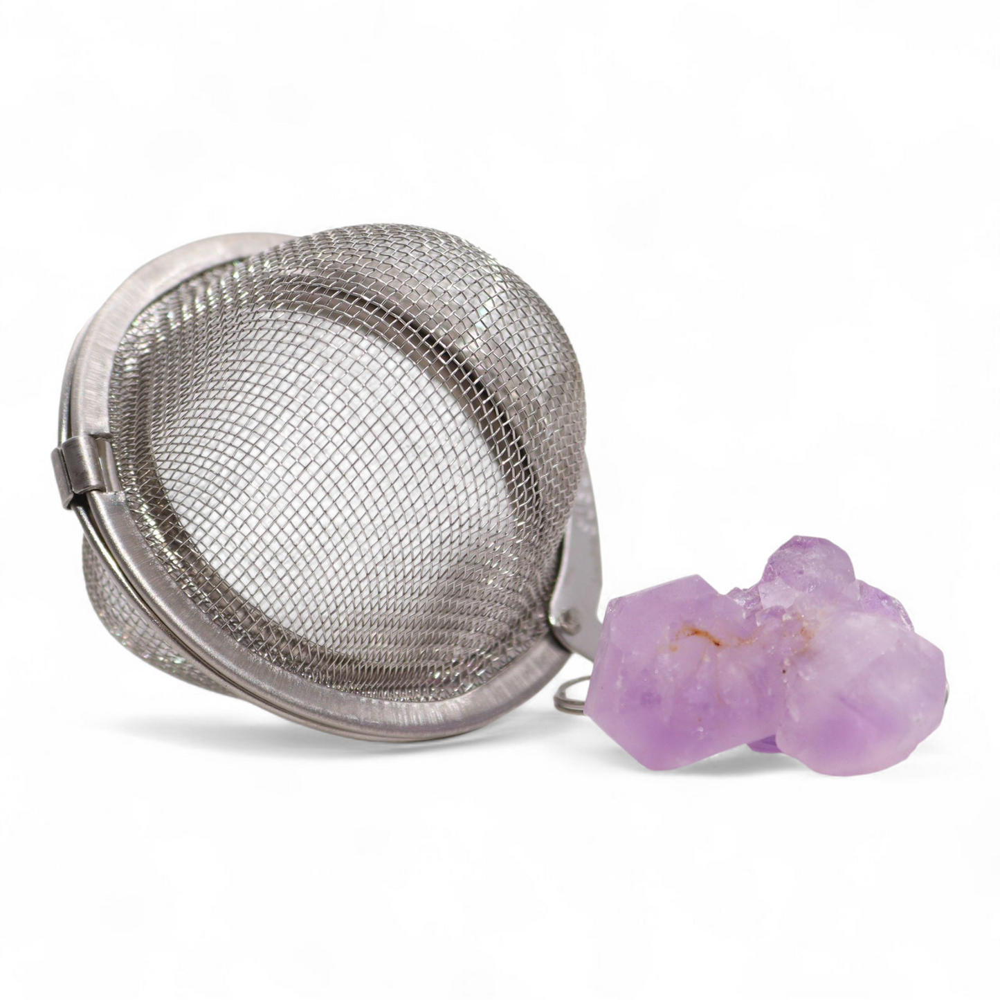Tea Ball Infuser - 5cm - Stainless Steel with Chain and Amethyst Cluster for Serenity