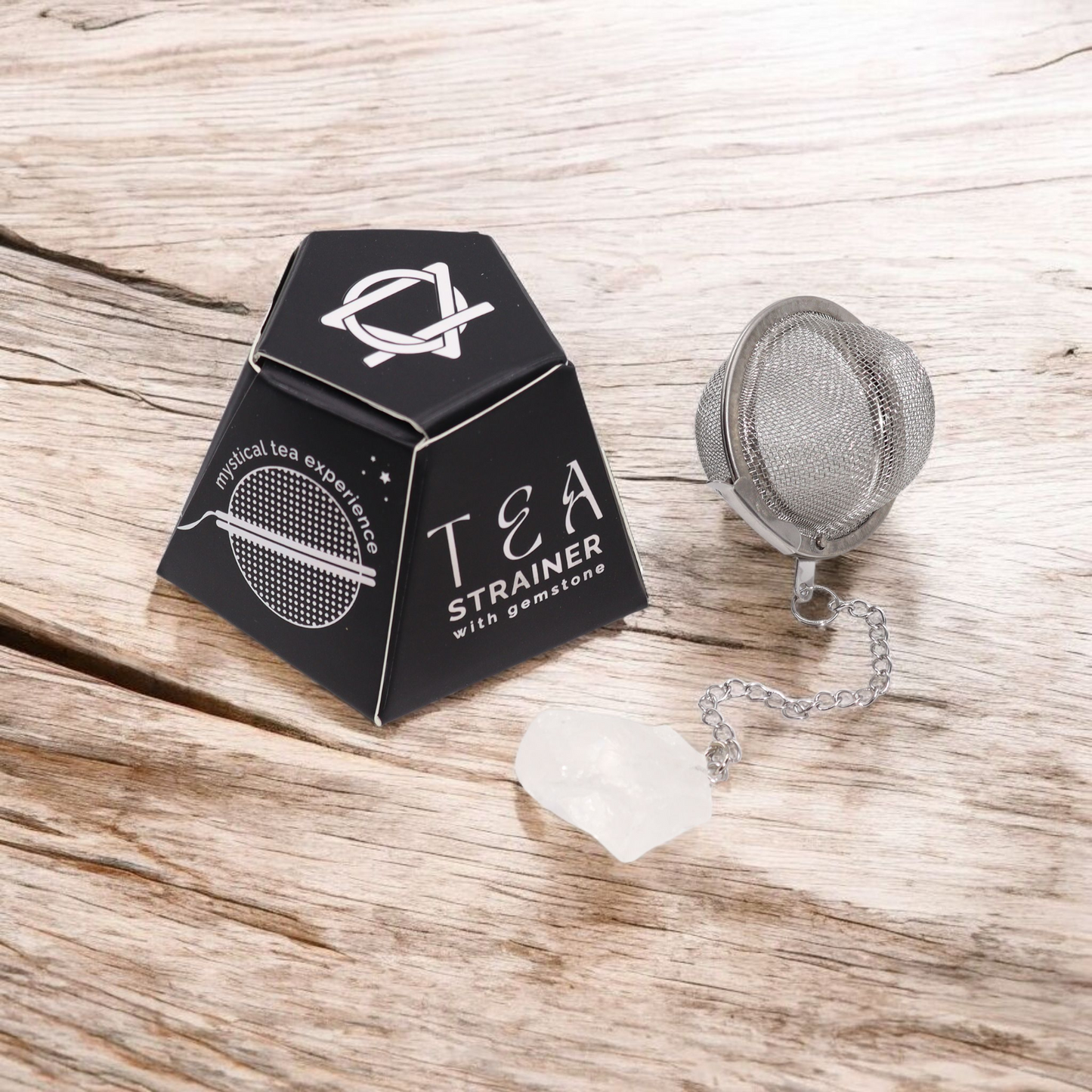 Tea Ball Infuser - 5cm - Stainless Steel with Chain and Rock Quartz for Balance
