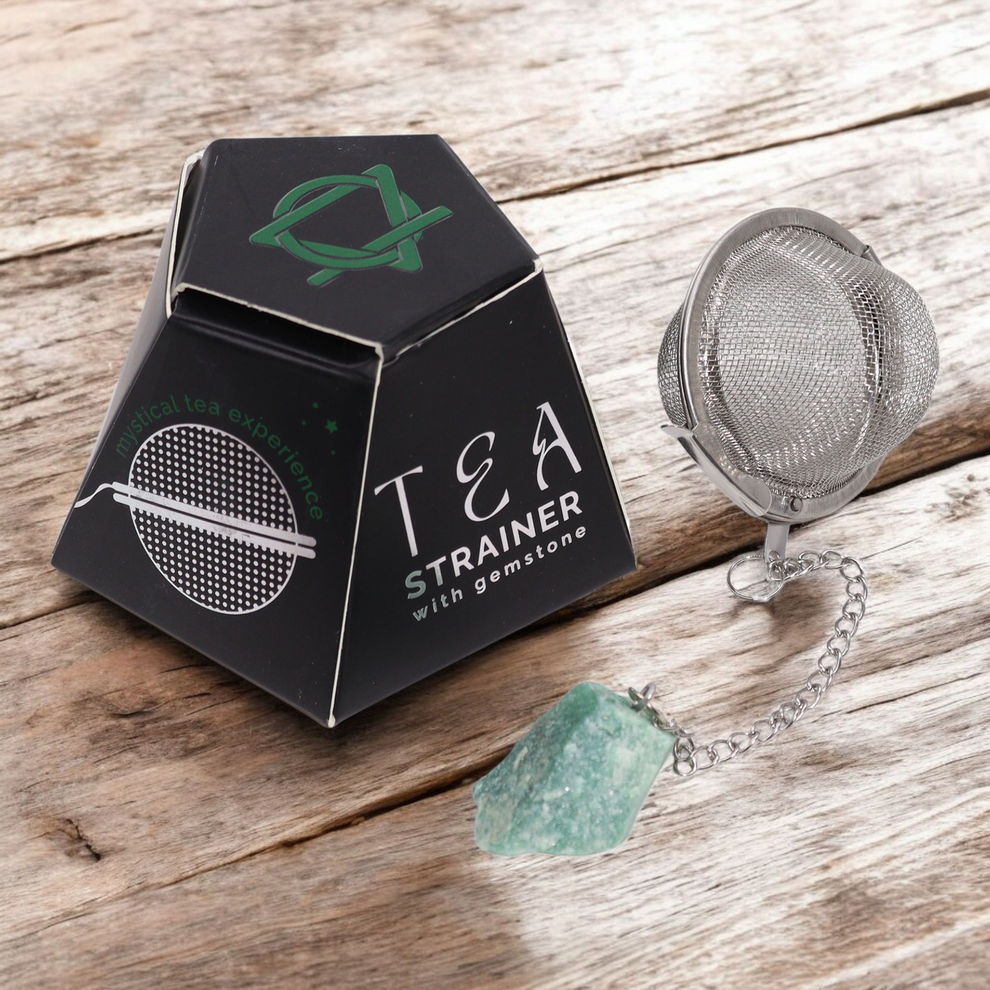 Tea Ball Infuser - 5cm - Stainless Steel with Chain and Green Aventurine for Prosperity