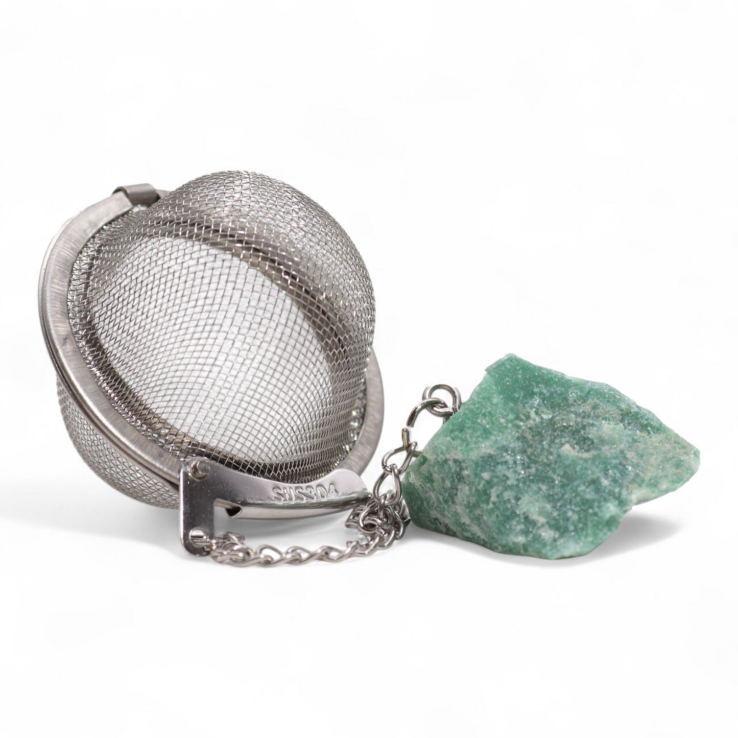 Tea Ball Infuser - 5cm - Stainless Steel with Chain and Green Aventurine for Prosperity