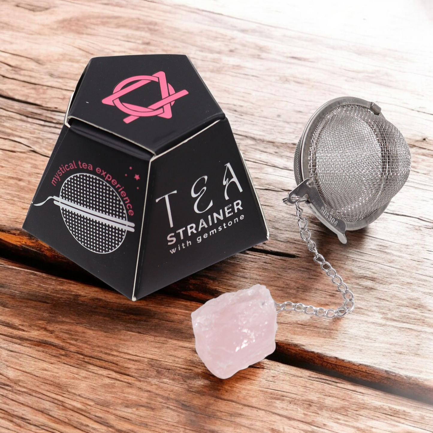 Tea Ball Infuser - 5cm - Stainless Steel with Chain and Rose Quartz for Love