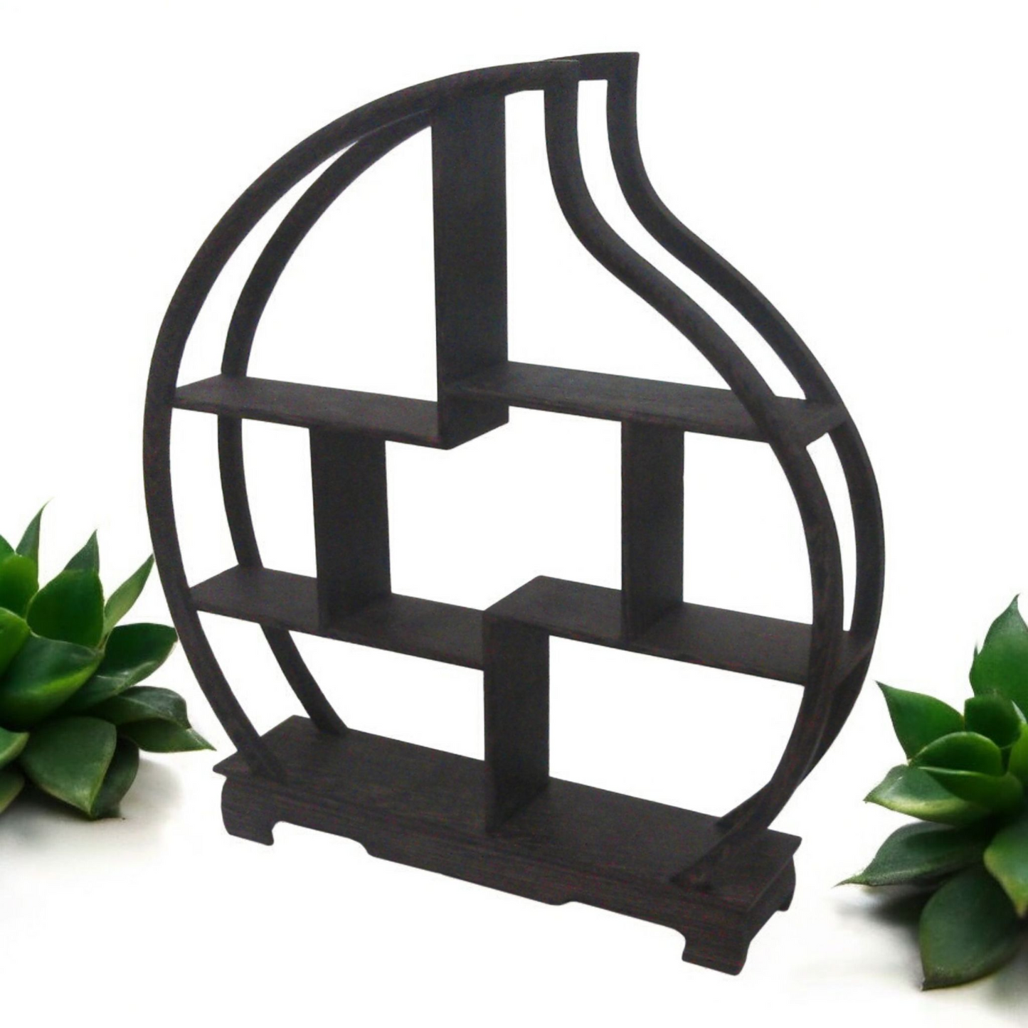 Wooden Curio or Netsuke Display Stand - Dark Grained Wood - Flame Shape - 31cm