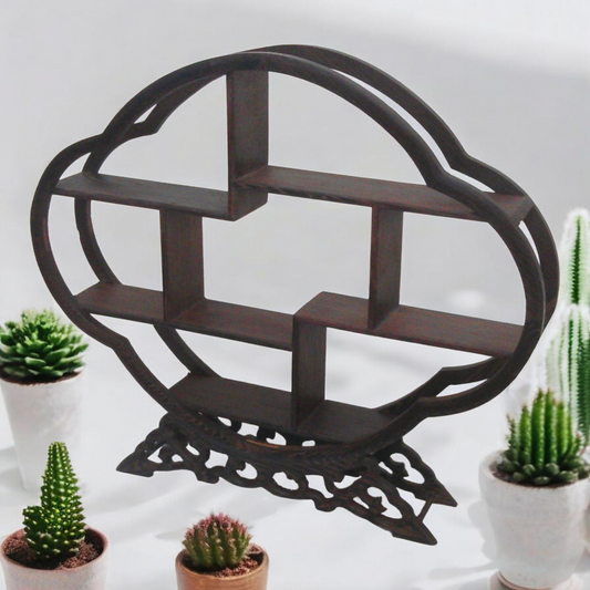 Wooden Curio or Netsuke Display Stand - Dark Grained Wood - Cloud Shape - 28cm