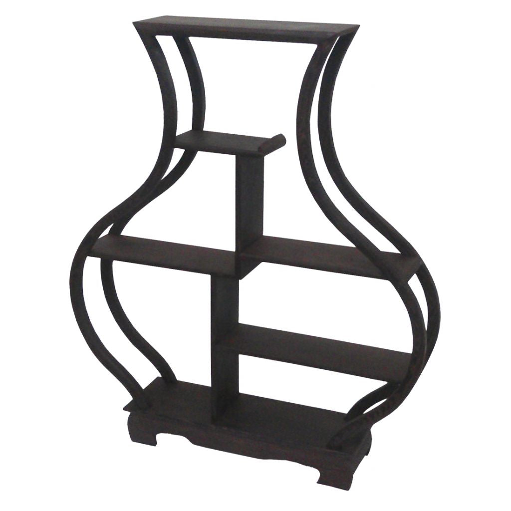 Wooden Curio or Netsuke Display Stand - Dark Grained Wood - Vase Shape - 28cm