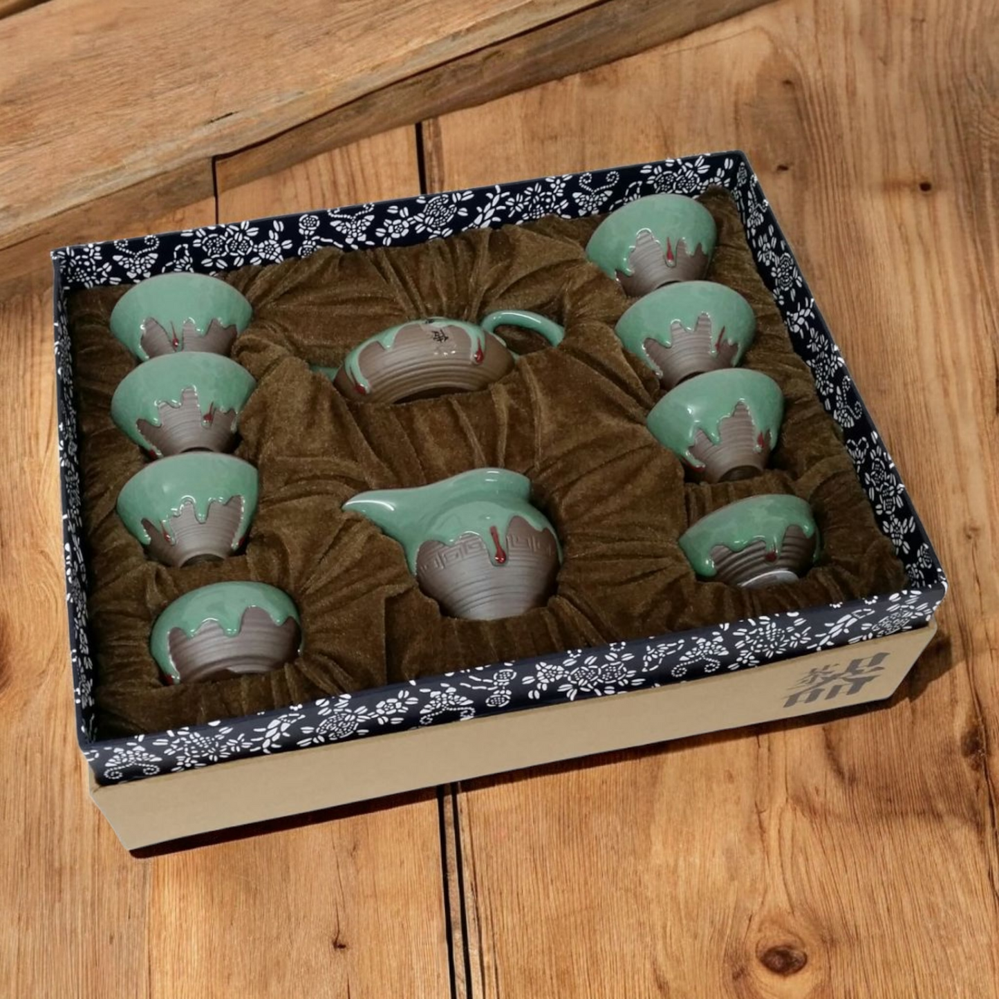 Chinese Green Iced Luxury Tea Set with Jug and Strainer - Gift Boxed