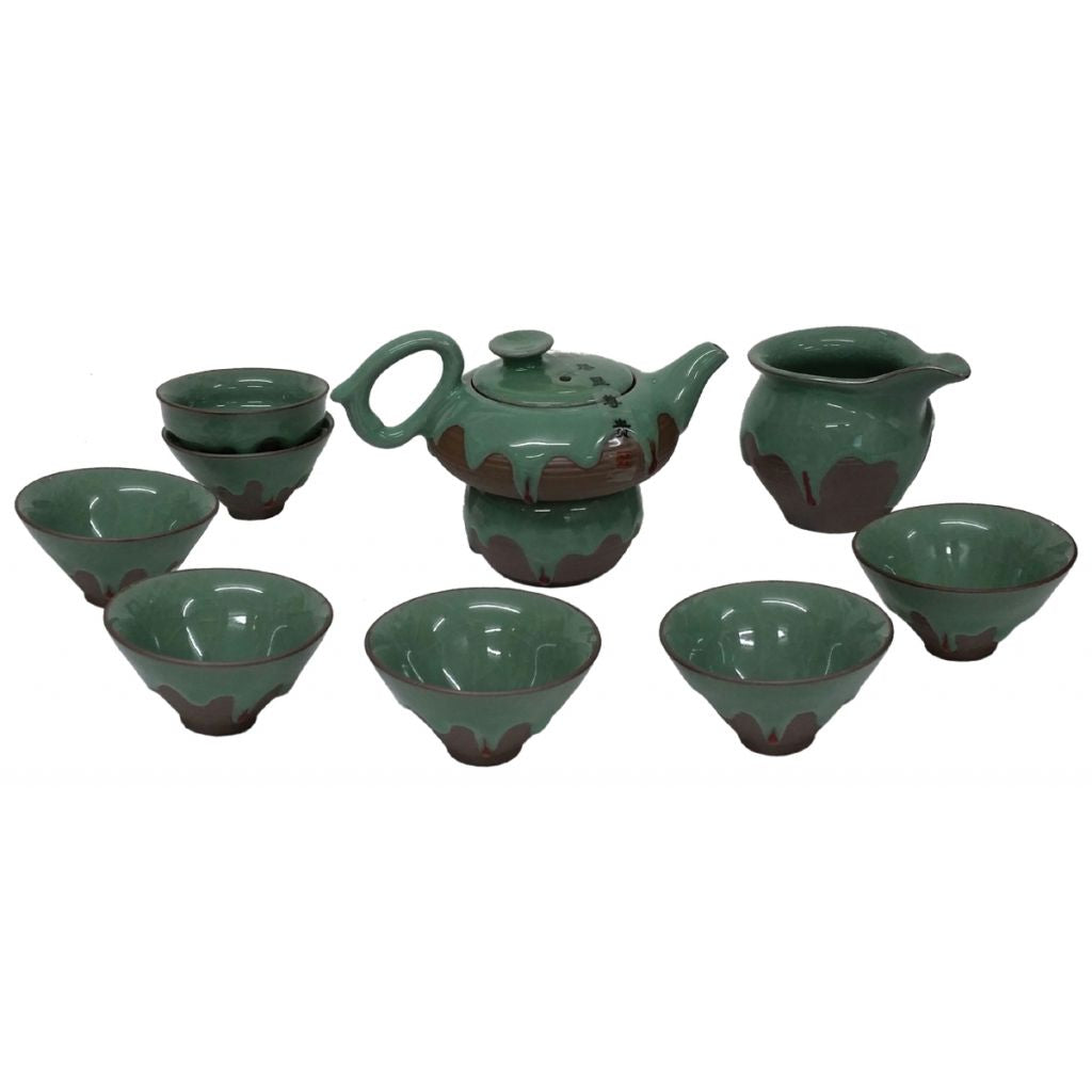Chinese Green Iced Luxury Tea Set with Jug and Strainer - Gift Boxed