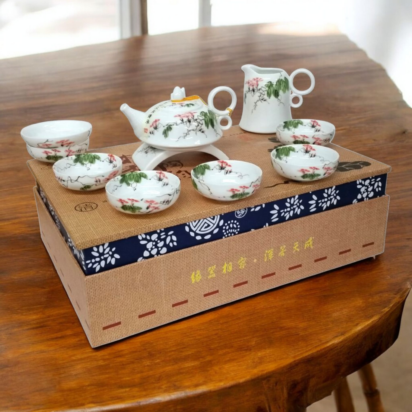 Chinese Hand Painted Bone China Luxury Tea Set - Morning Glory - Gift Boxed
