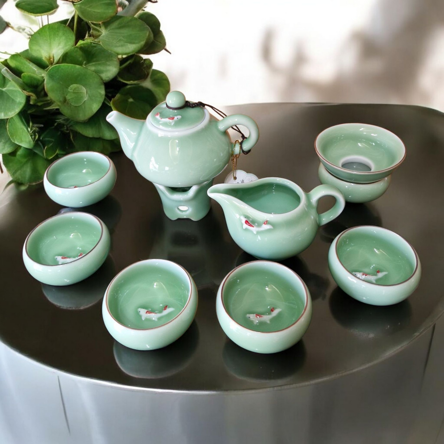 Chinese Koi Carp Fish Luxury Tea Set with Jug and Strainer - Gift Boxed