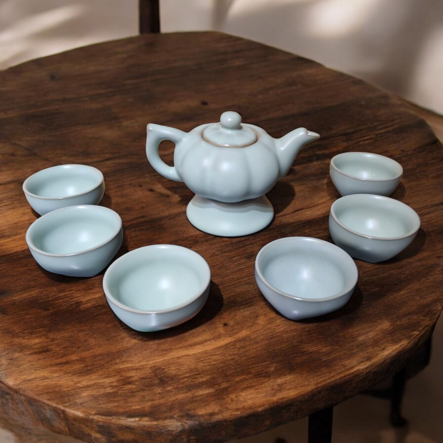 Chinese Green Pumpkin Tea Set with Jug and Strainer - Lined Gift Box