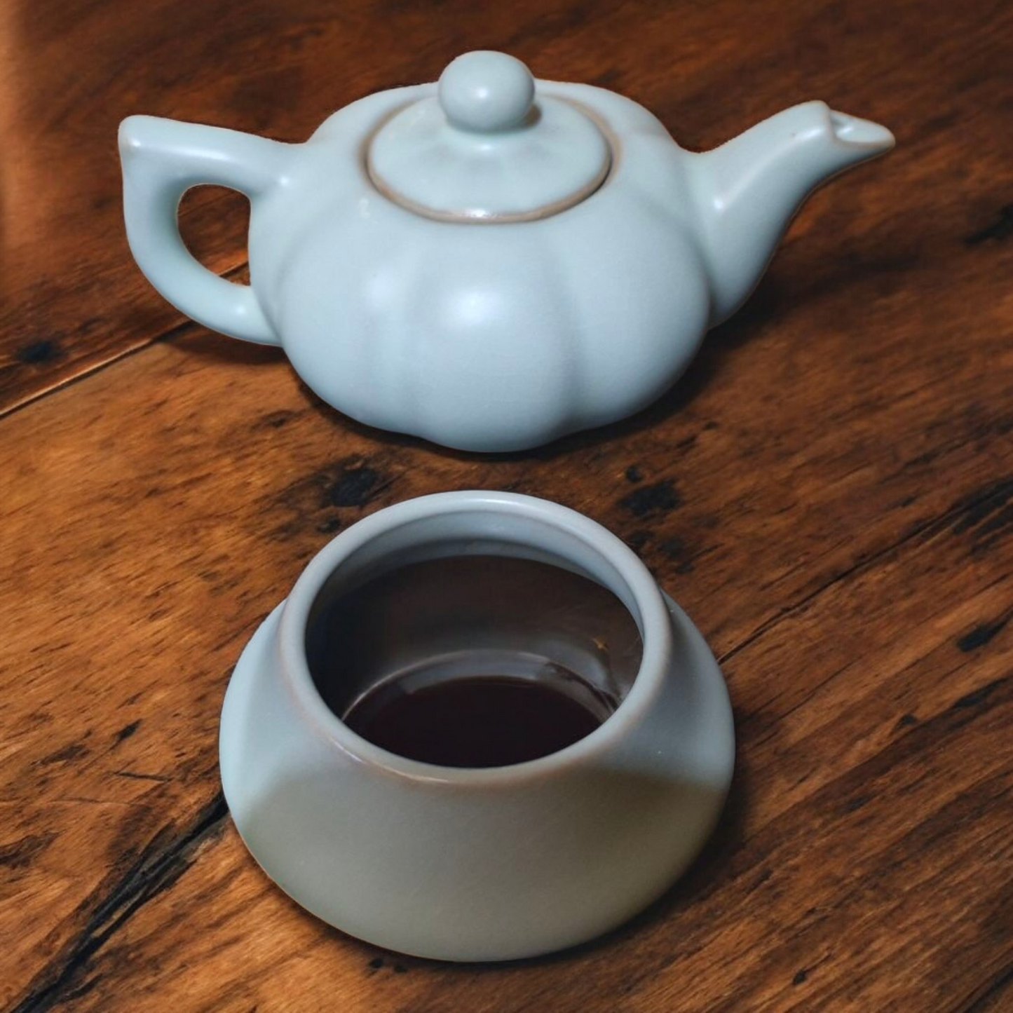 Chinese Green Pumpkin Tea Set with Jug and Strainer - Lined Gift Box