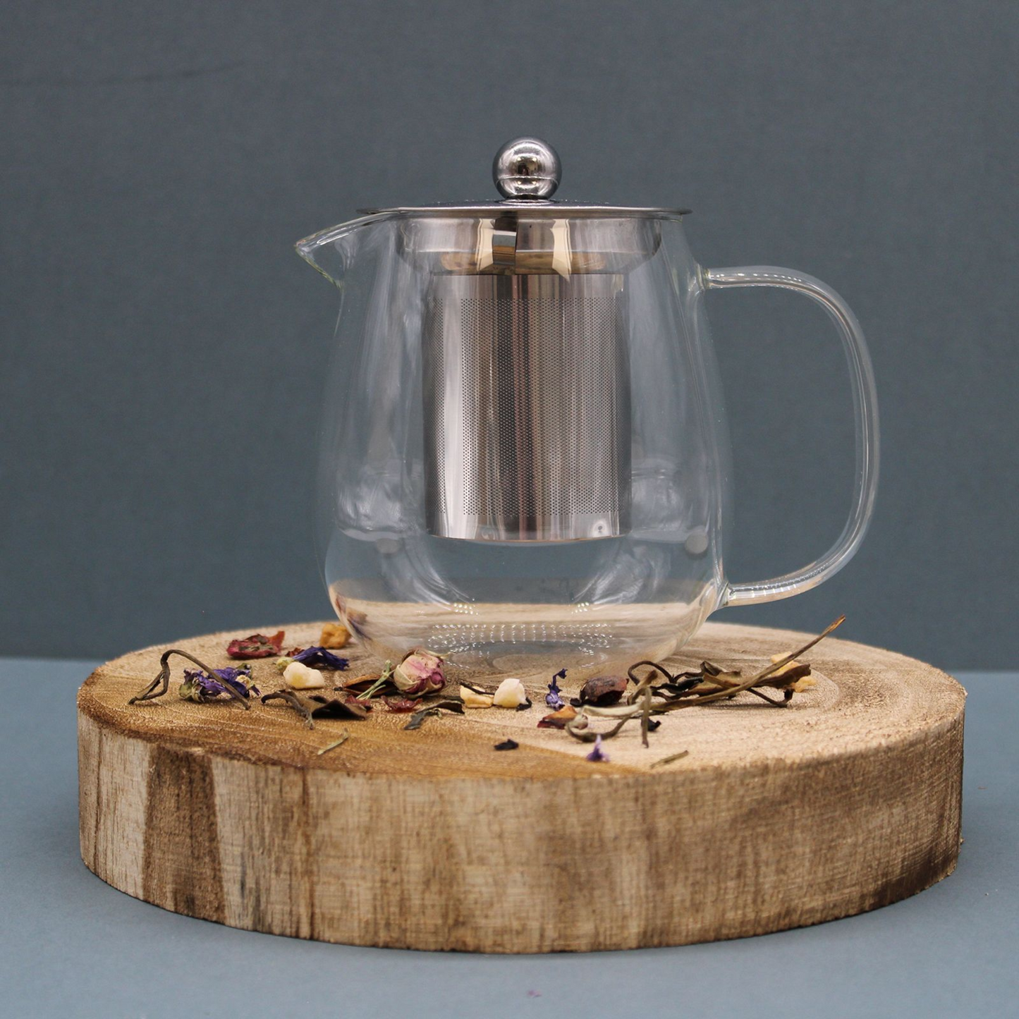Glass Infuser Teapot - Micro Mesh Stainless Steel Filter - Round Shape - 550ml