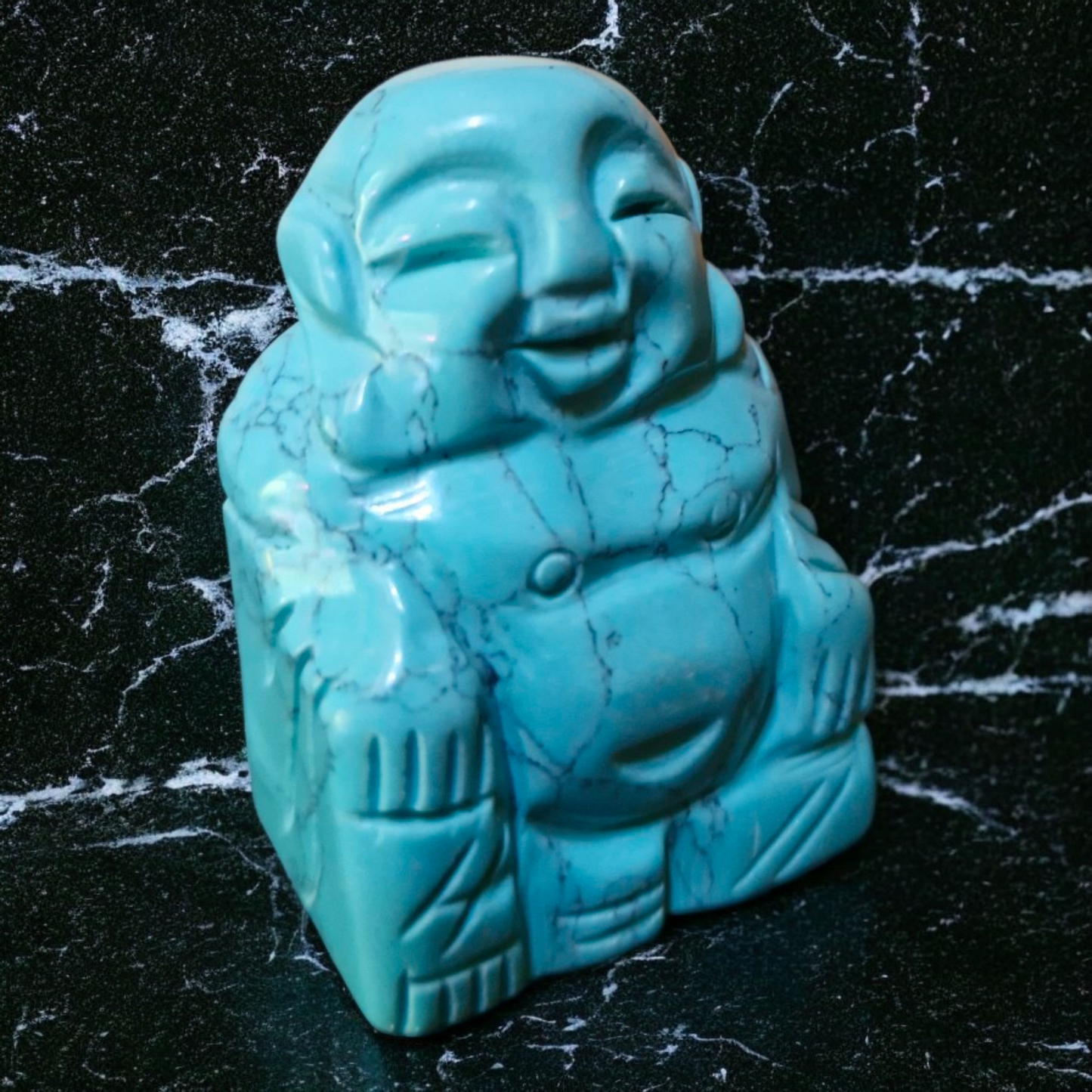 Gemstone Buddha - Turquoise - Hand Carved - Velvet Gift Pouch