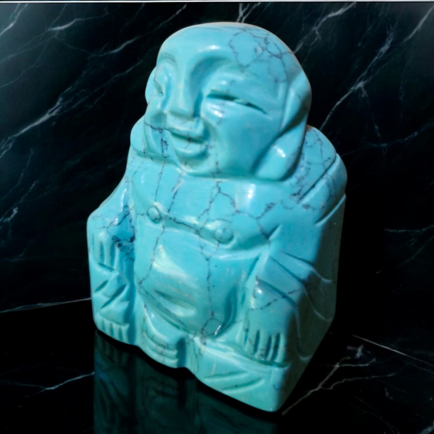 Gemstone Buddha - Turquoise - Hand Carved - Velvet Gift Pouch