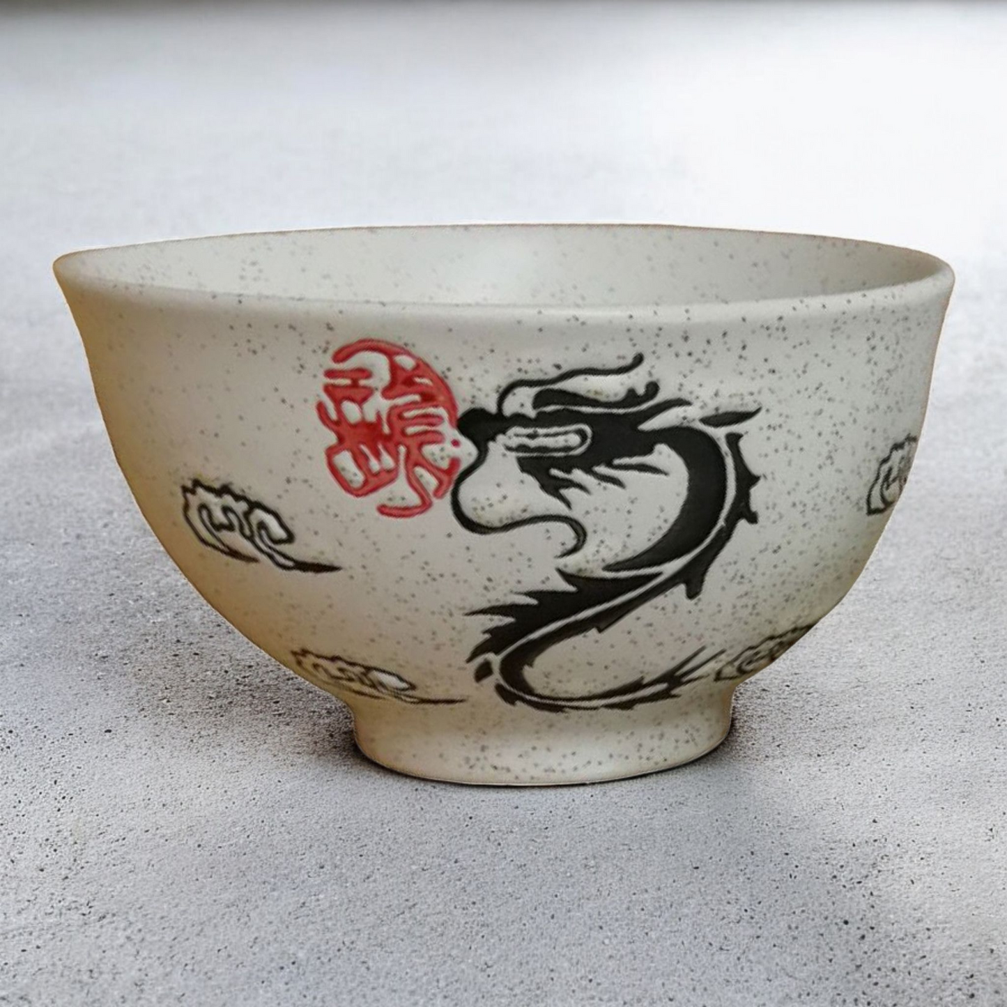 Chinese Rice Bowls - Dragon Pattern - Matt Cream - Set of 5 - Boxed