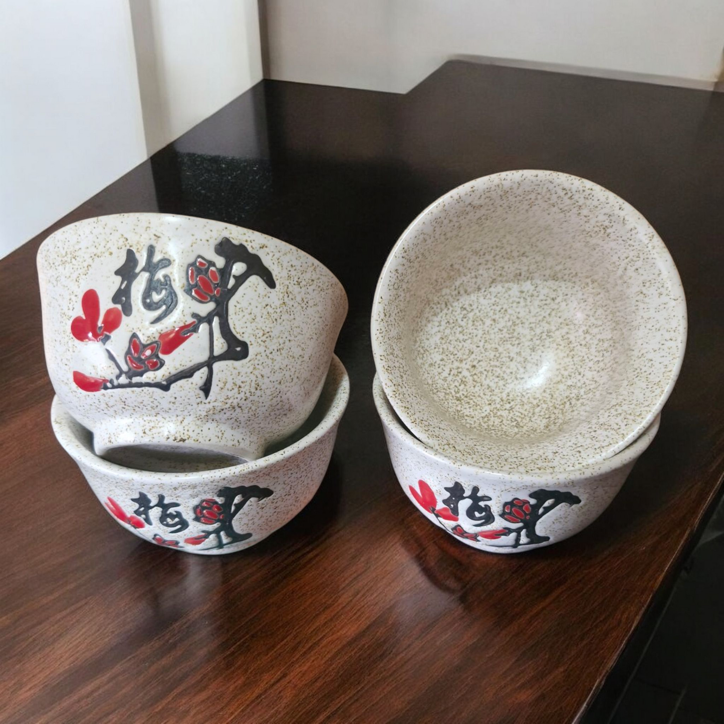Chinese Tea Set - Speckled Plum Blossom Pattern - Four Cups