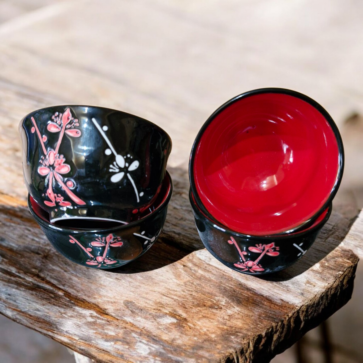 Chinese Tea Set - Black Ceramic - Blossom Sprig Pattern - 600ml