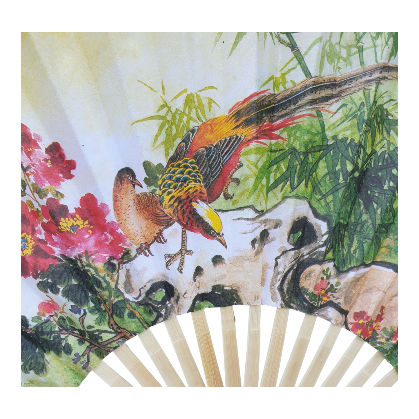 Chinese Fan - Paper and Bamboo - Painted Pheasants Picture - 23cm