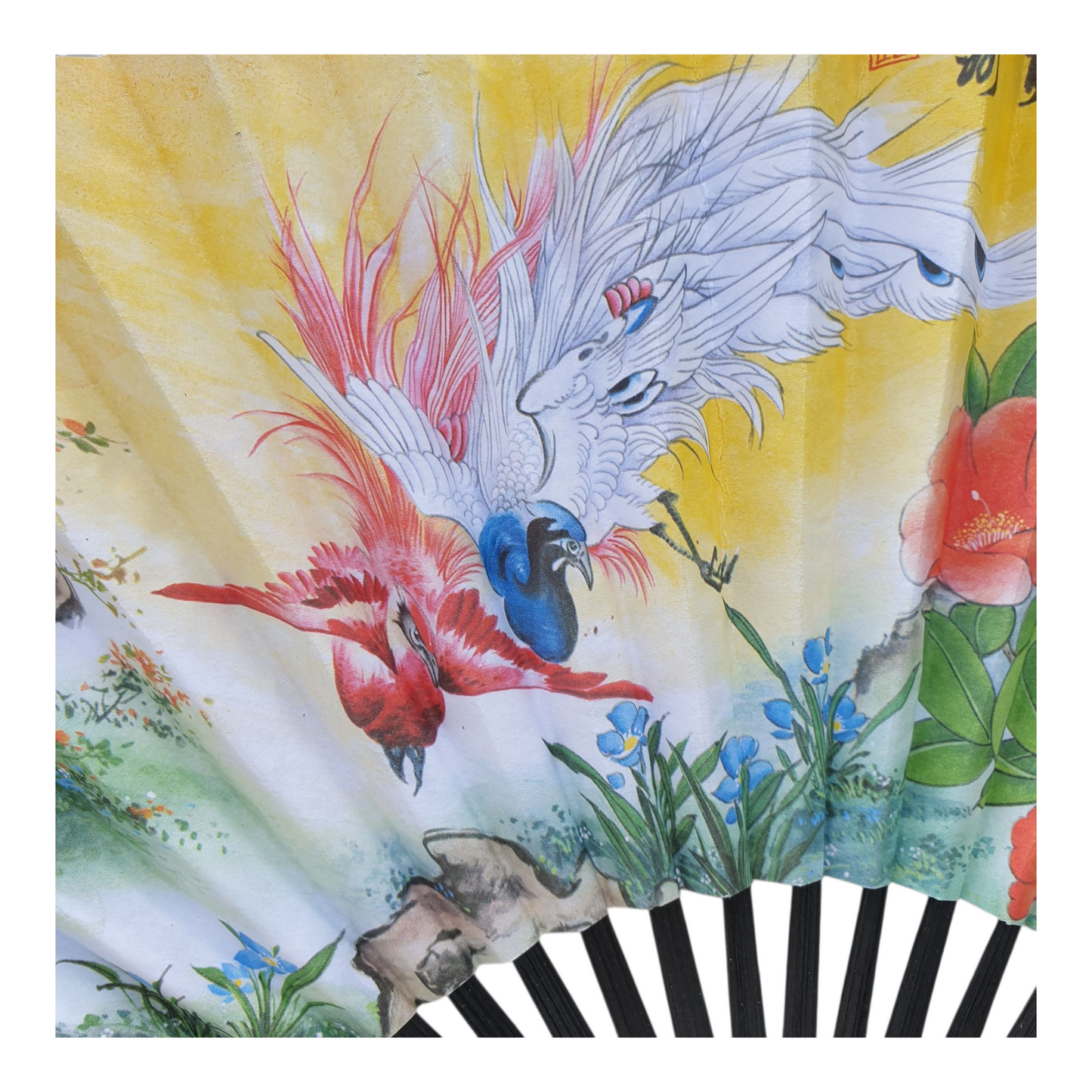 Chinese Fan - Paper and Bamboo - Painted Phoenix Picture - 23cm