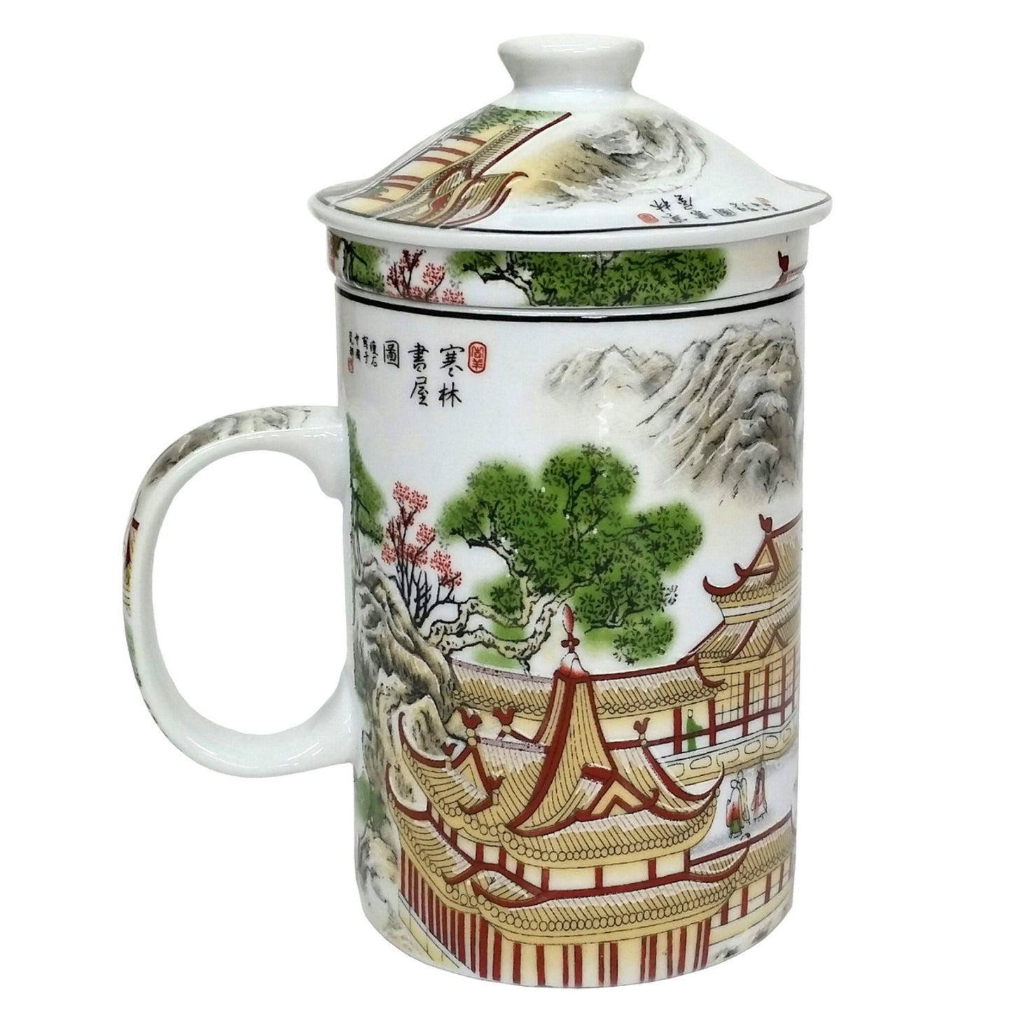 Porcelain Chinese Tea Mug with Infuser and Lid - Palaces Pattern