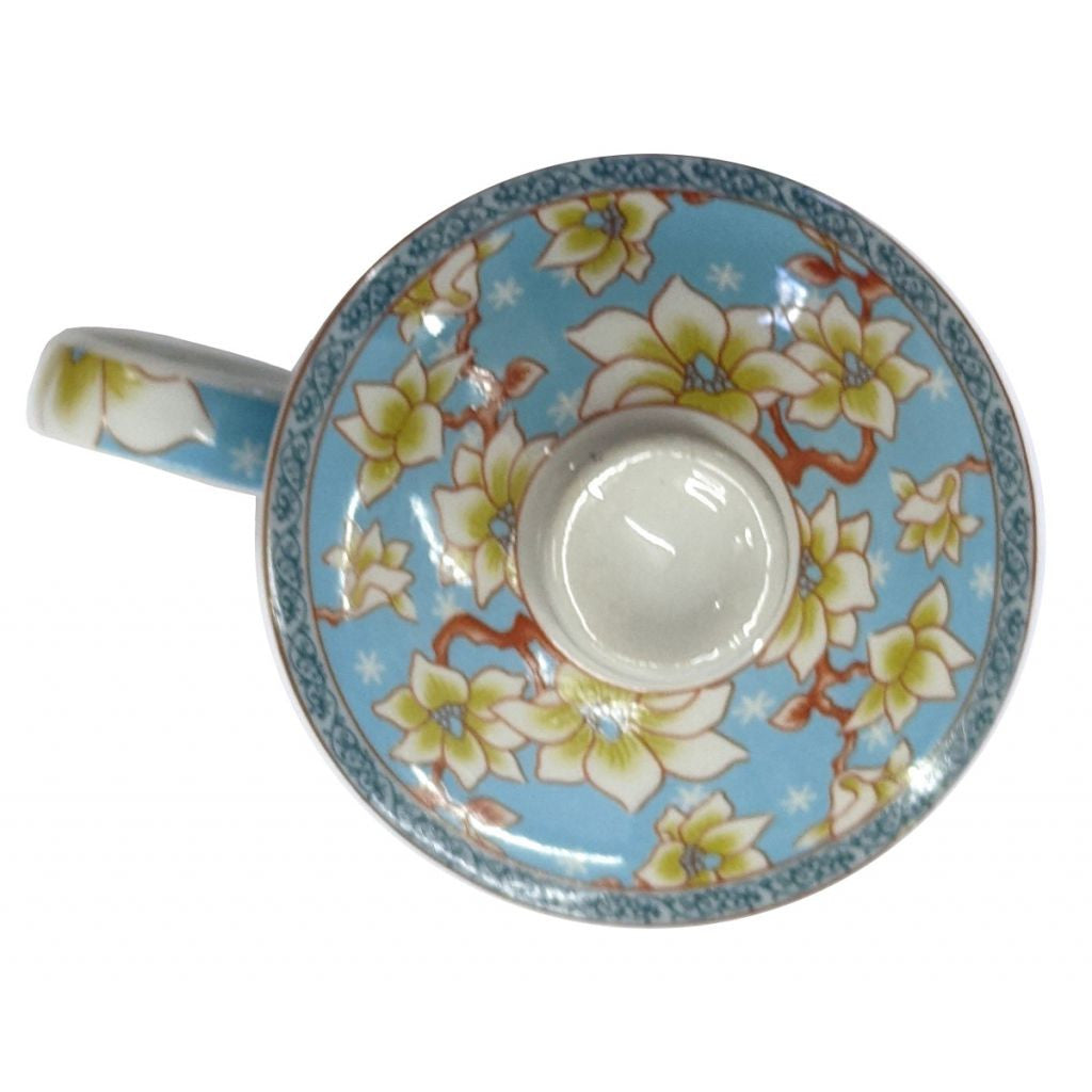 Porcelain Chinese Tea Mug with Infuser and Lid - Starlight Magnolia Pattern