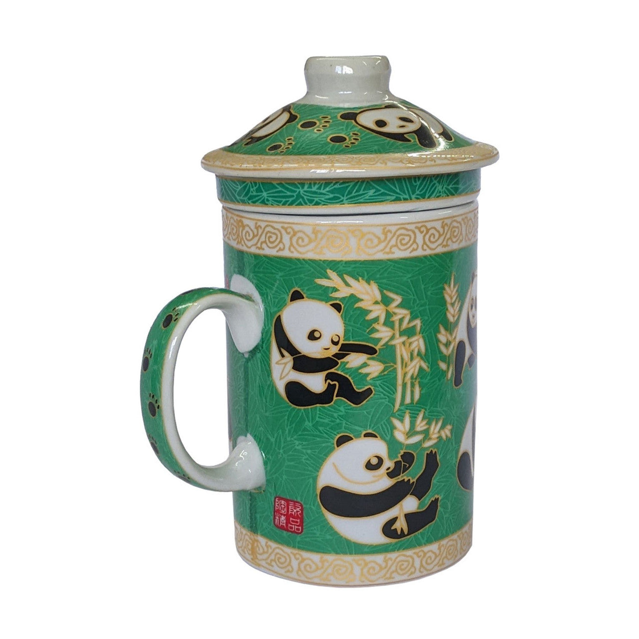 Porcelain Chinese Tea Mug with Infuser and Lid - Giant Panda Pattern