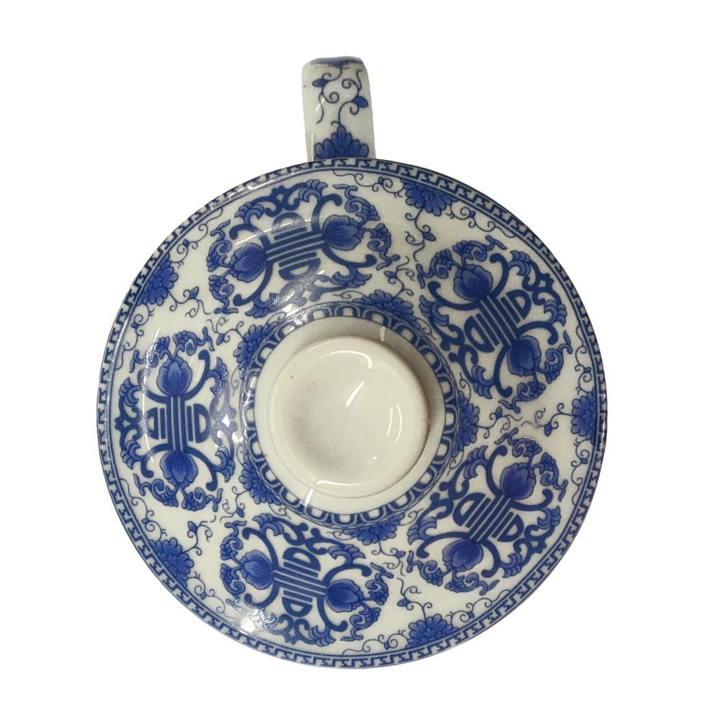 Porcelain Chinese Tea Mug with Infuser and Lid - Floral Longevity Pattern