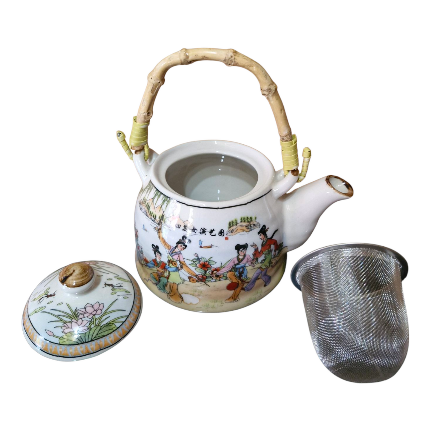 Chinese Tea Set - Traditional Garden Games Pattern - 6 Small Cups - Gift Box