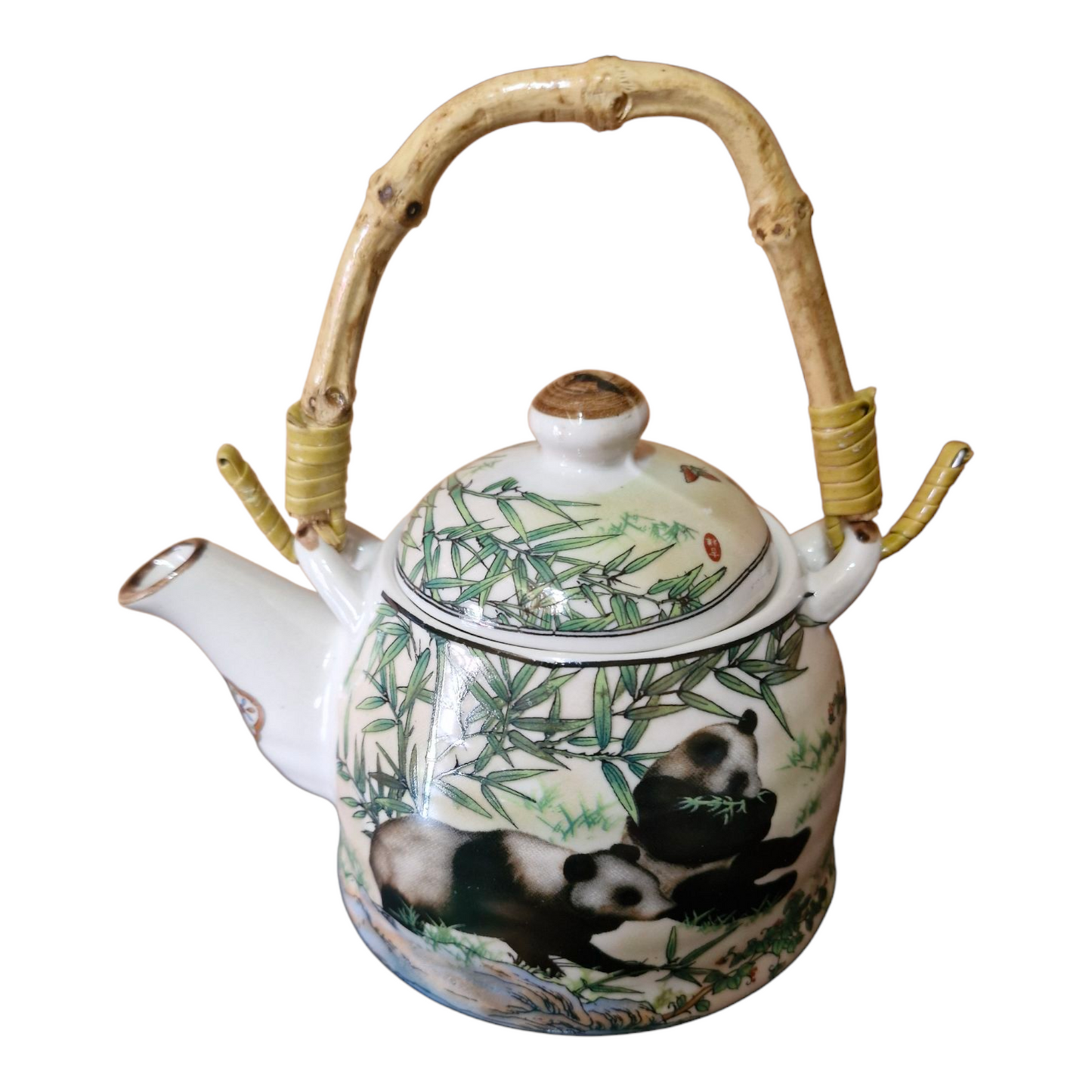 Chinese Tea Set - White Ceramic Giant Panda Pattern - 6 Small Cups - Gift Box