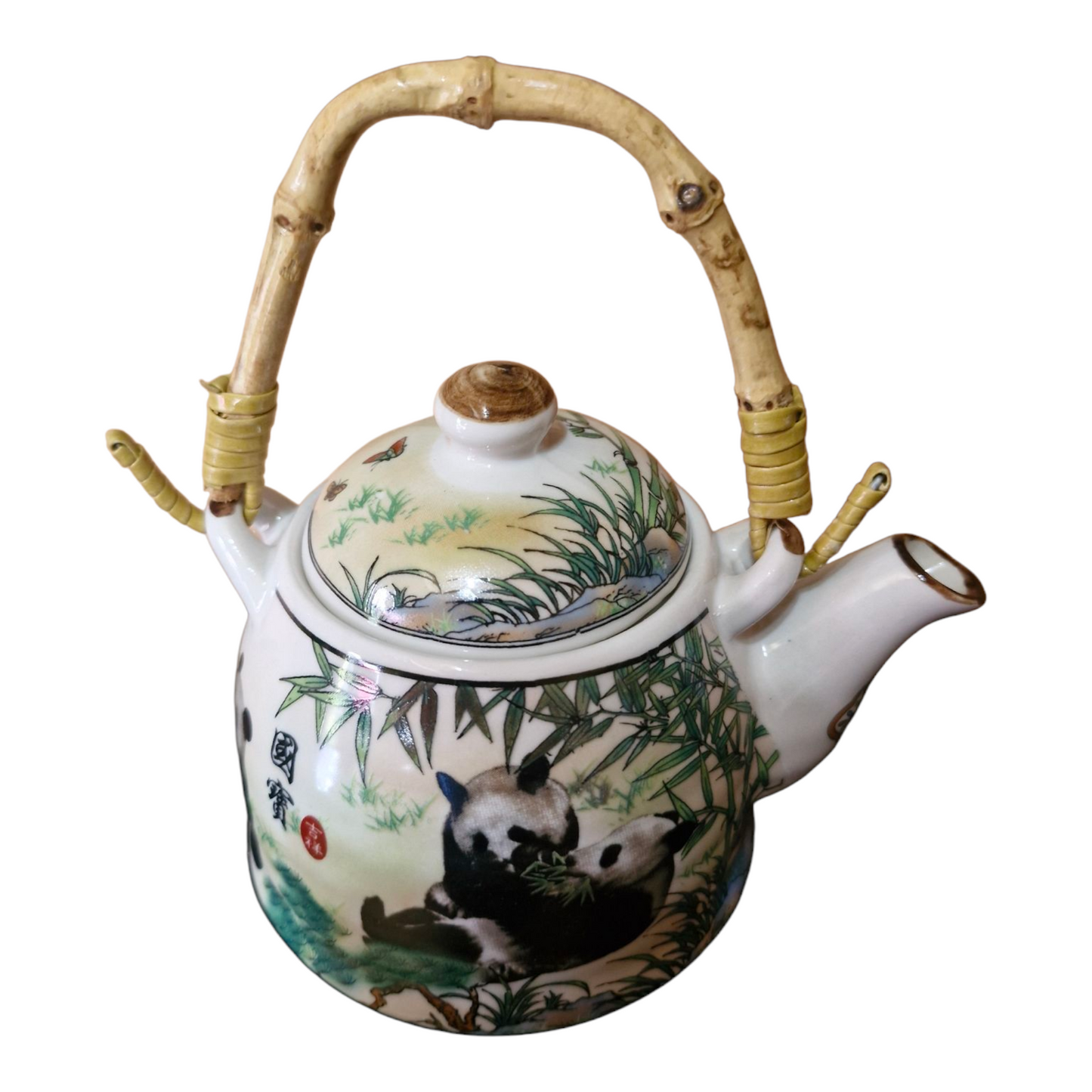 Chinese Tea Set - White Ceramic Giant Panda Pattern - 6 Small Cups - Gift Box