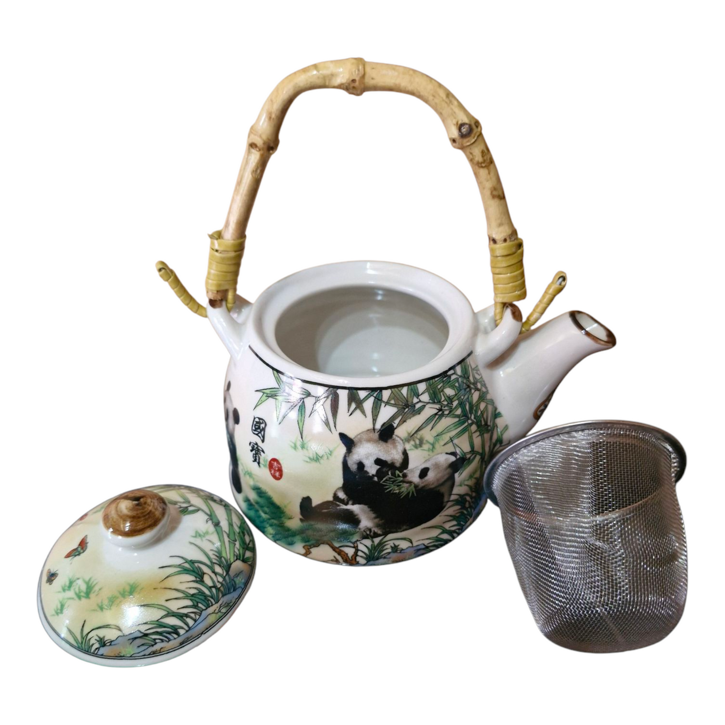 Chinese Tea Set - White Ceramic Giant Panda Pattern - 6 Small Cups - Gift Box