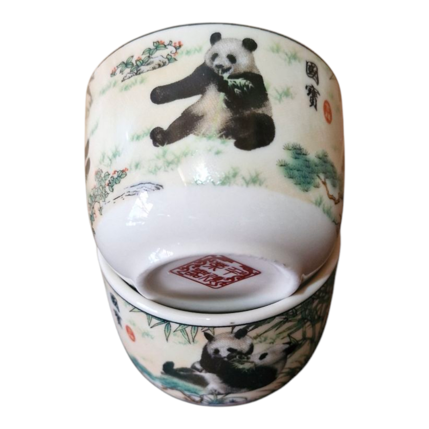 Chinese Tea Set - White Ceramic Giant Panda Pattern - 6 Small Cups - Gift Box