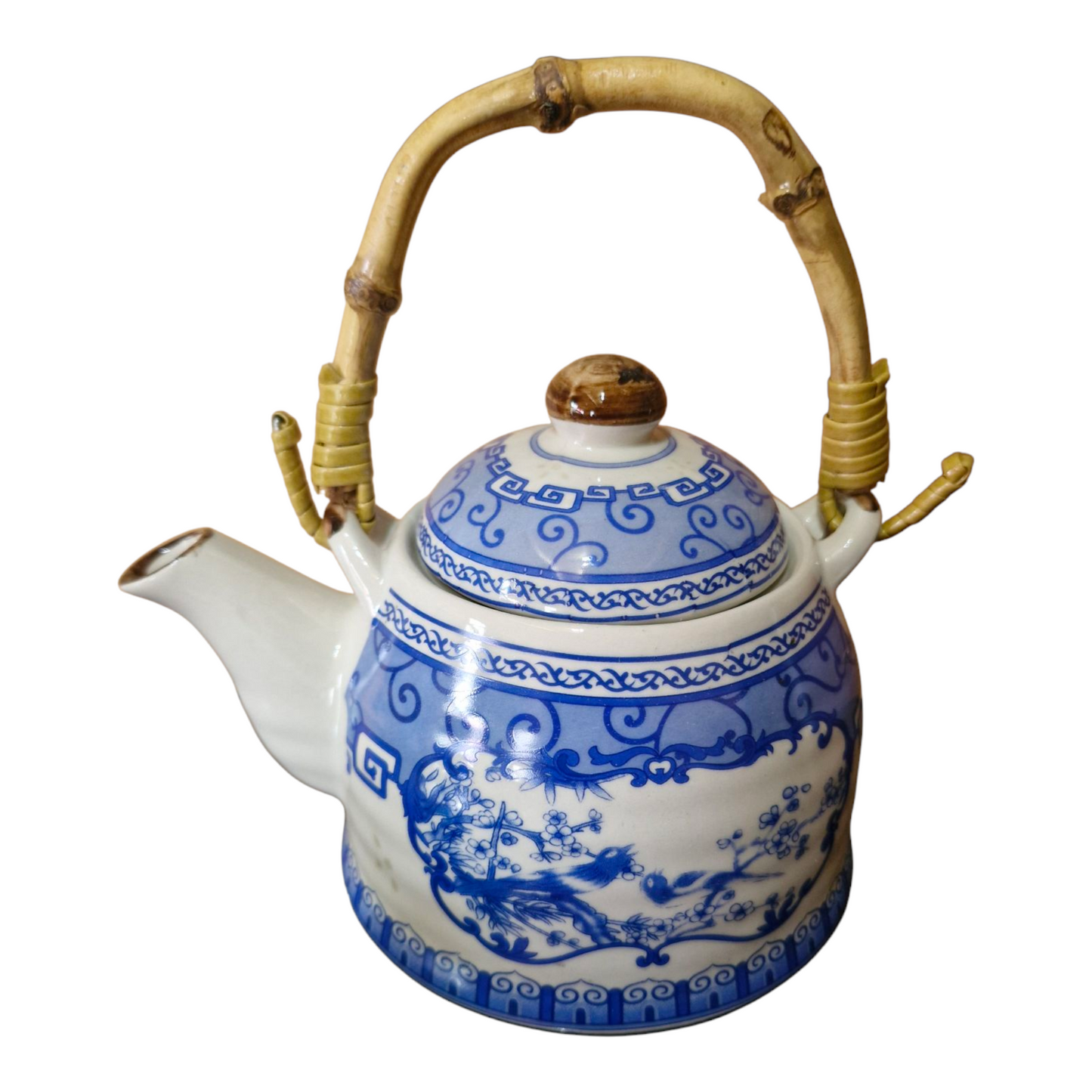 Chinese Tea Set - Blue and White - Birds and Blossom Pattern - 6 Small Cups - Gift Box