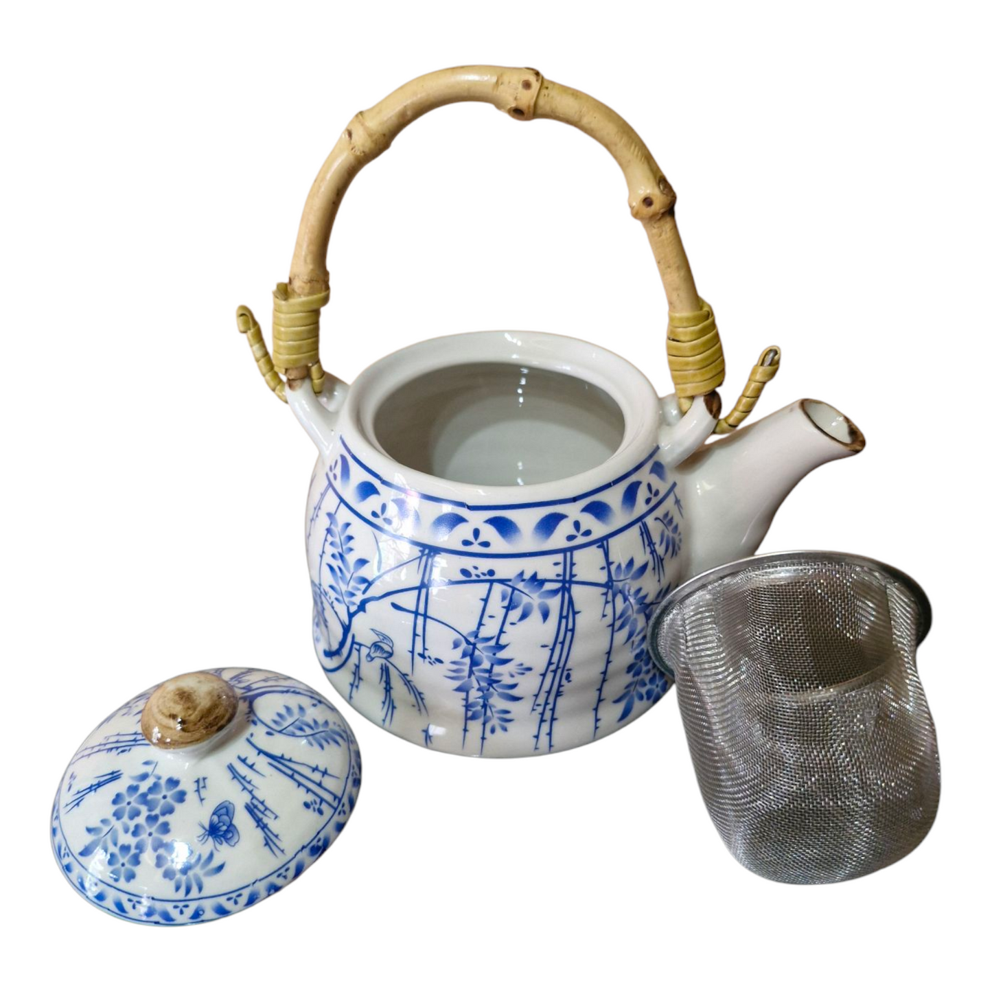 Chinese Tea Set - Blue and White - Wisteria Pattern - 6 Small Cups - Gift Box