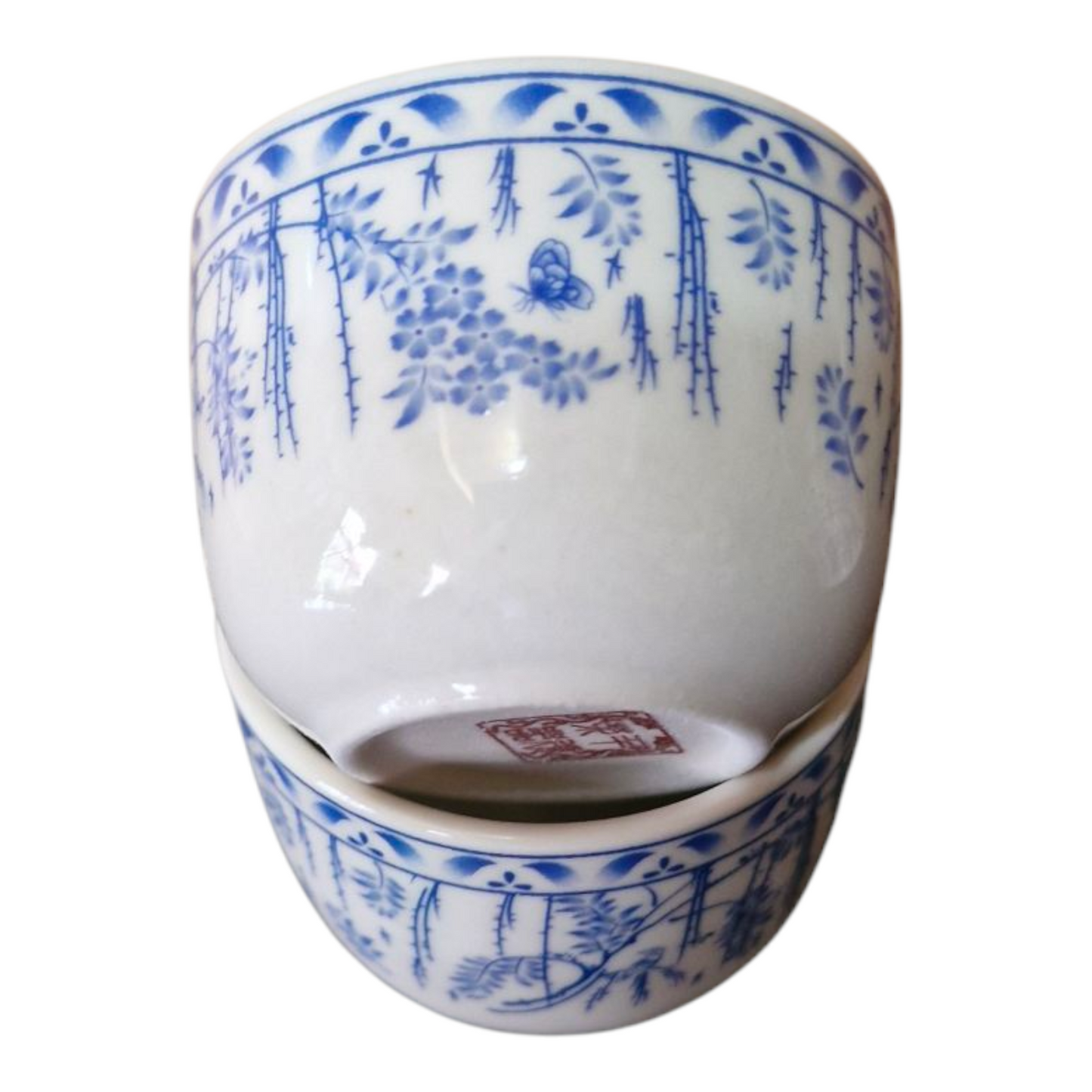 Chinese Tea Set - Blue and White - Wisteria Pattern - 6 Small Cups - Gift Box