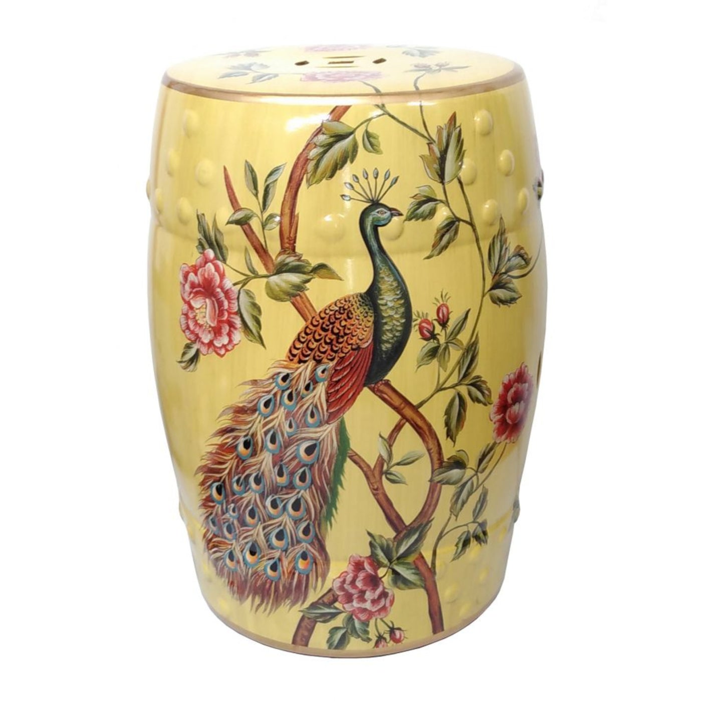 Chinese Ceramic Garden Stool / Plant Stand - Peacocks and Peonies Pattern