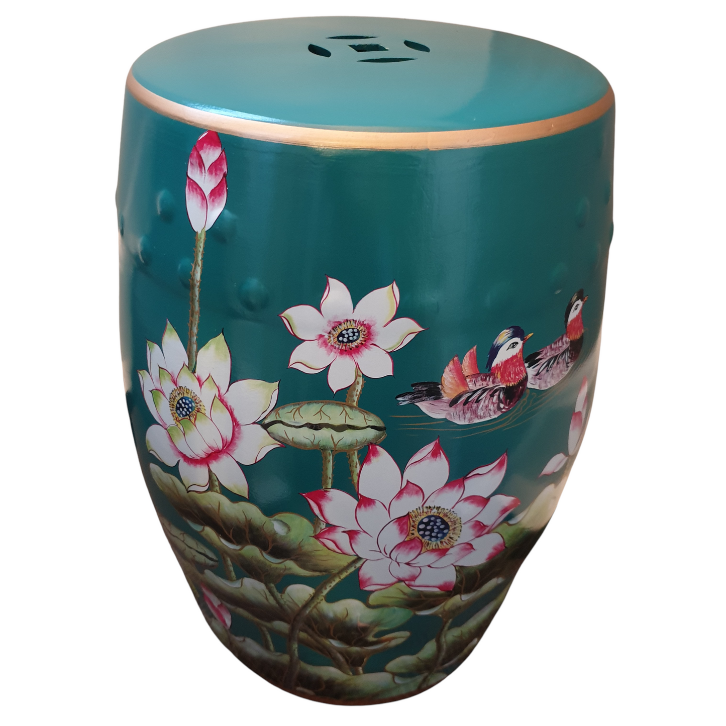 Chinese Ceramic Stool / Plant Stand - Lotus Flower and Mandarin Ducks