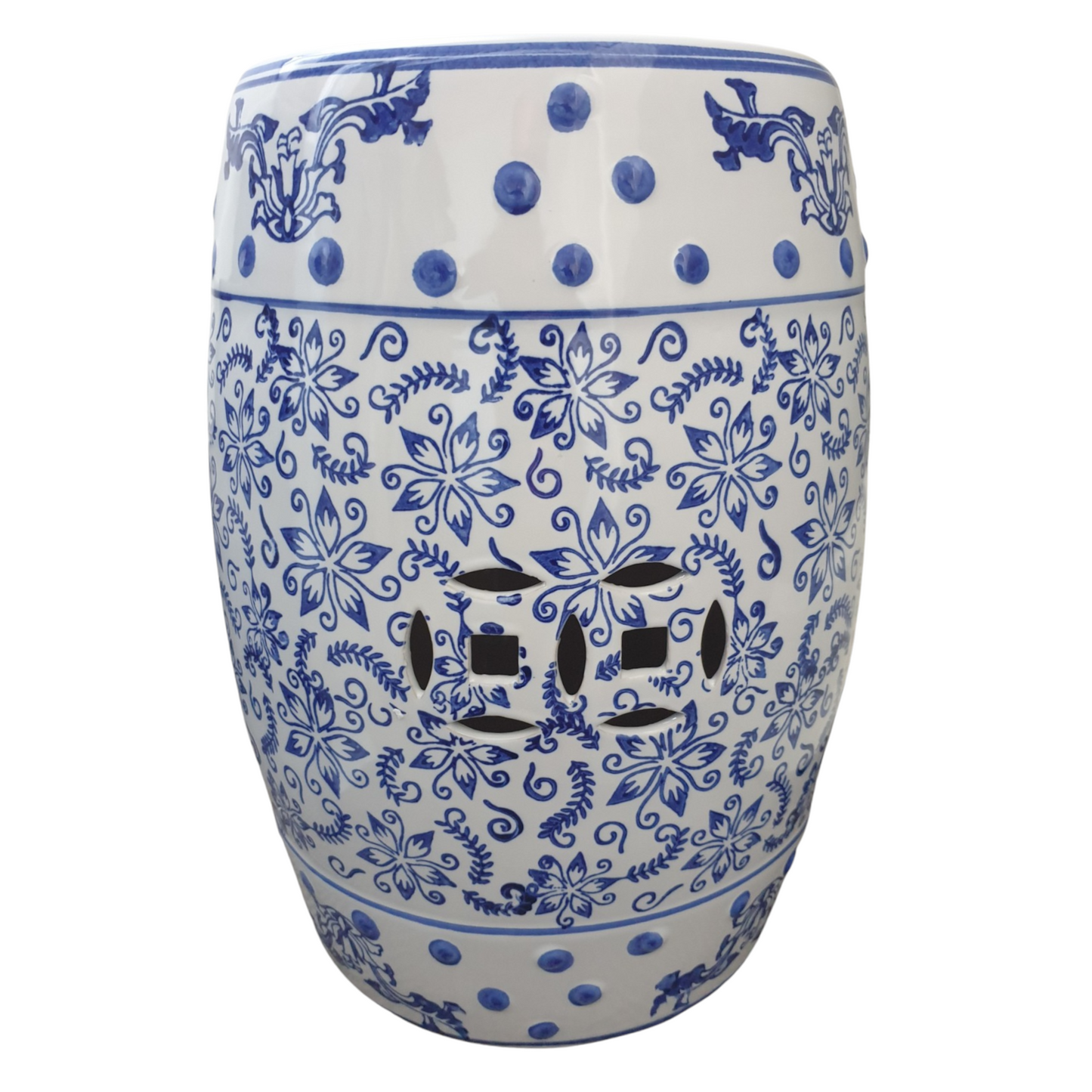 Chinese Ceramic Garden Stool / Plant Stand - Blossom and Catkins Pattern
