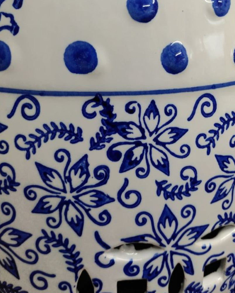 Chinese Ceramic Garden Stool / Plant Stand - Blossom and Catkins Pattern