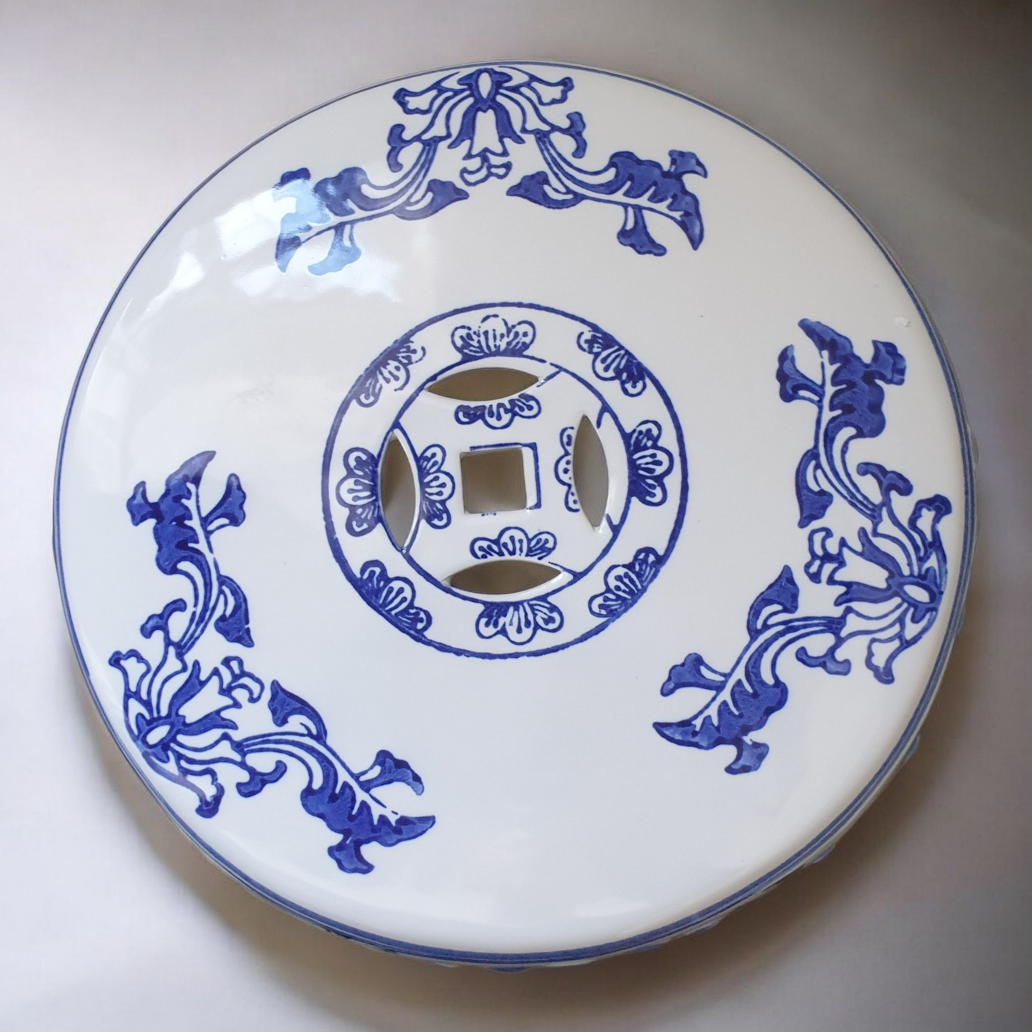 Chinese Ceramic Garden Stool / Plant Stand - Blossom and Catkins Pattern